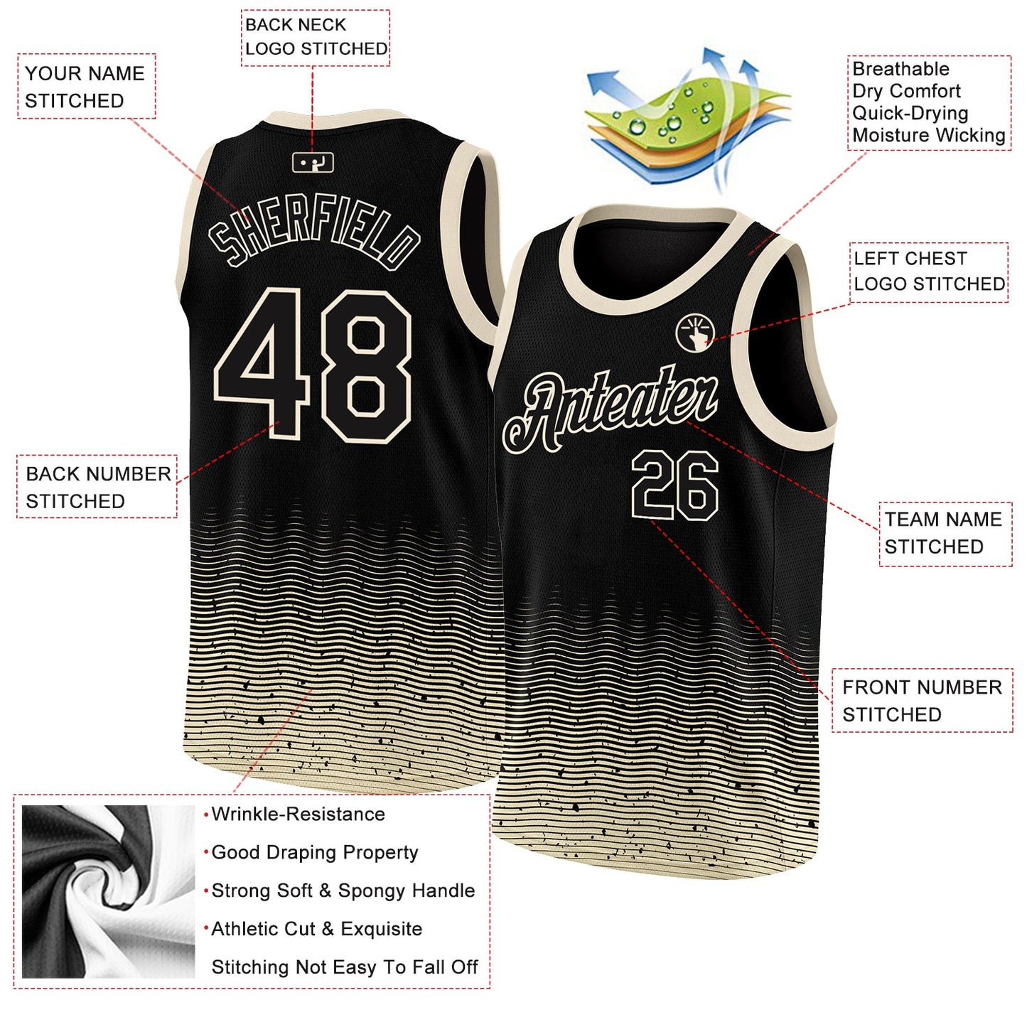 Custom Black Cream Fade Fashion Authentic City Edition Basketball Jersey view 2