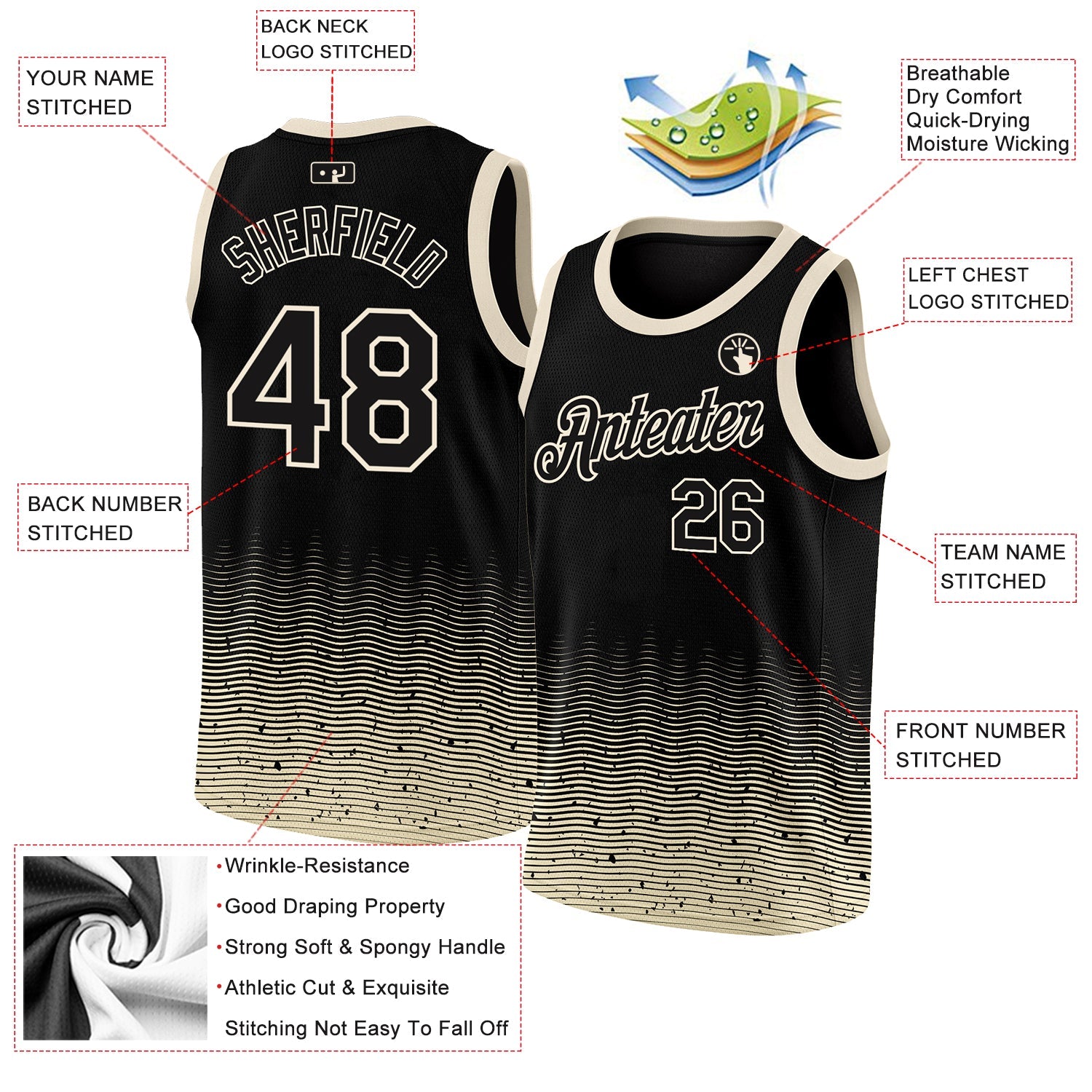 Custom Black Cream Fade Fashion Authentic City Edition Basketball Jersey view 2