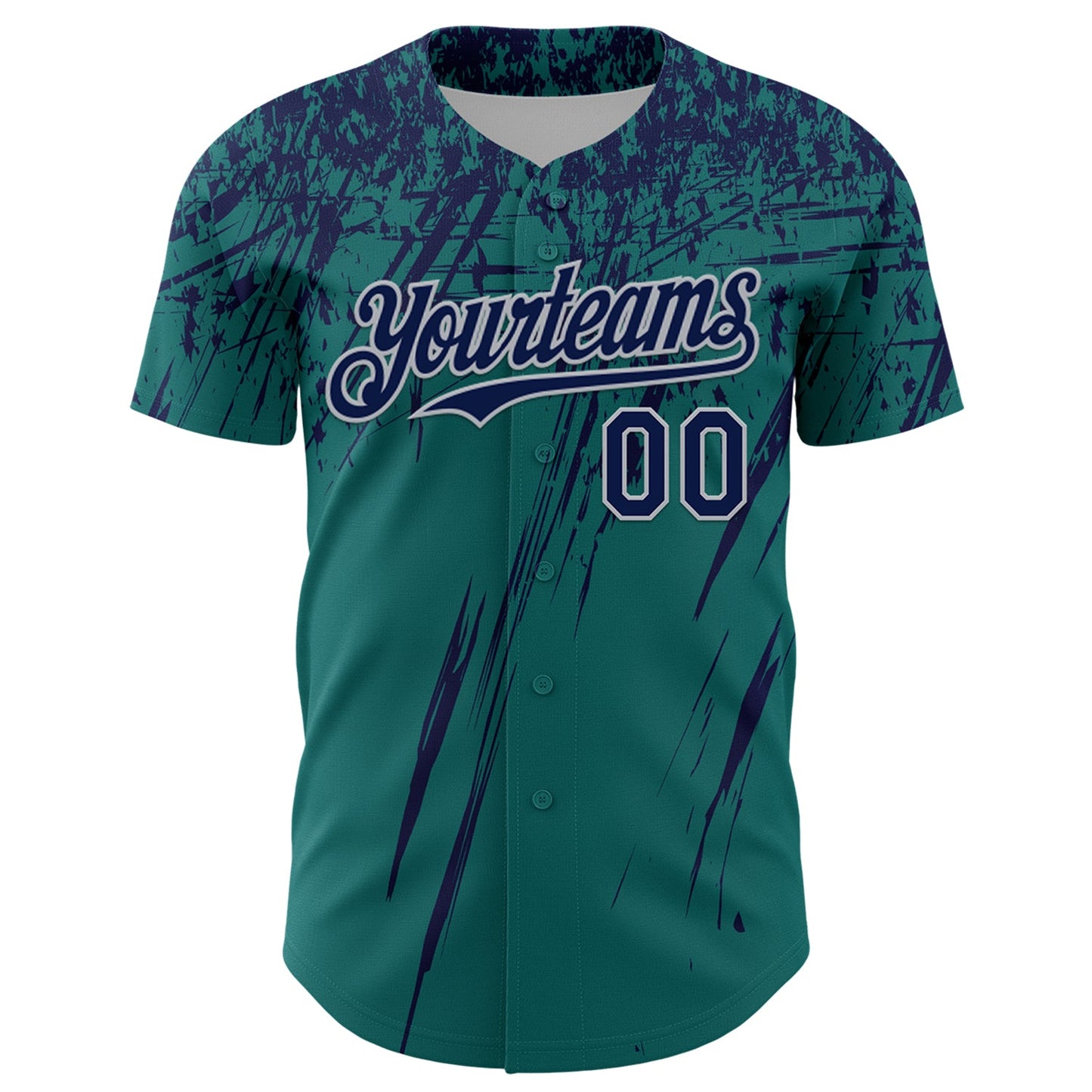 Custom Teal Navy-Gray Distressed Scratch Brush Stroke Authentic Baseball Jersey view 2