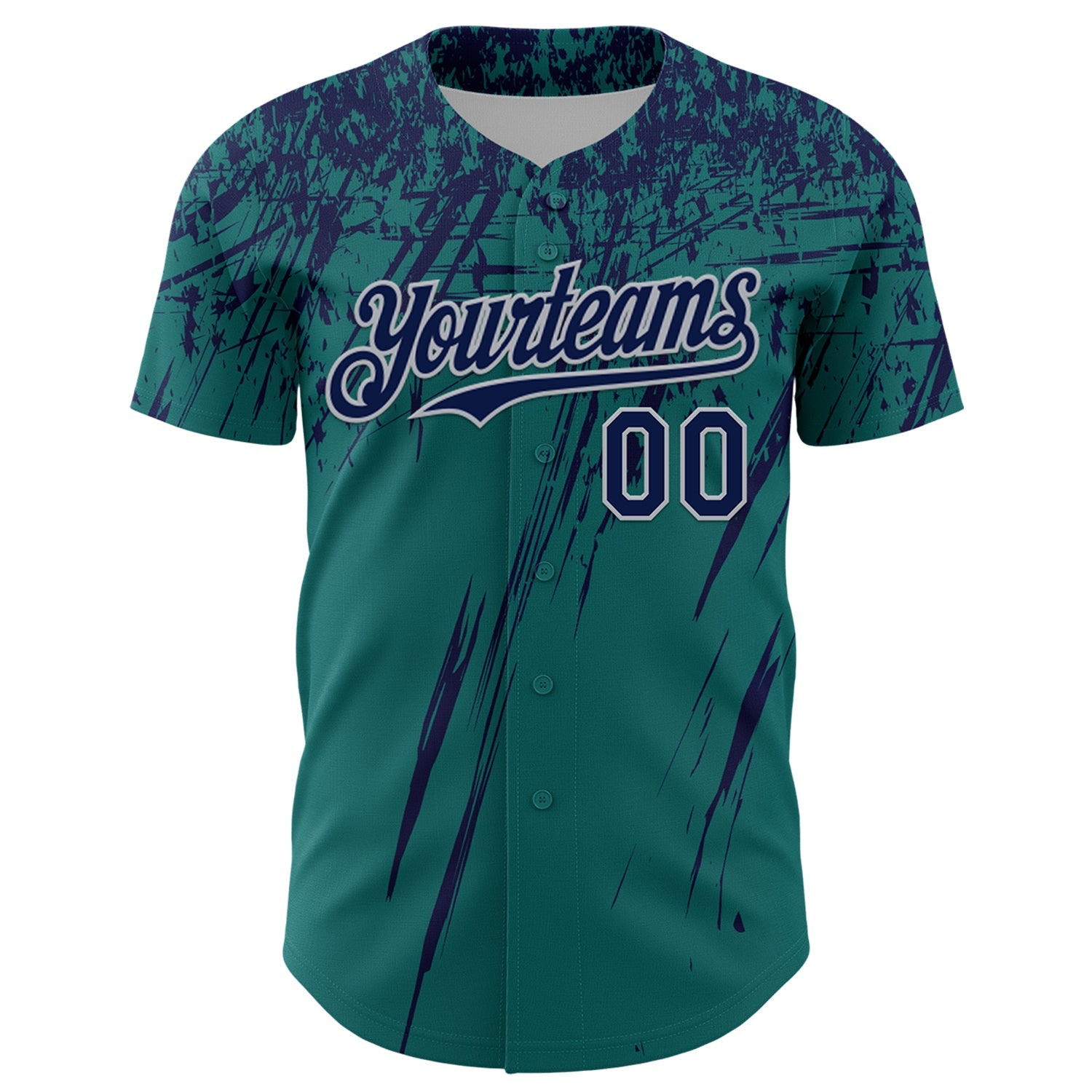 Custom Teal Navy-Gray Distressed Scratch Brush Stroke Authentic Baseball Jersey view 2