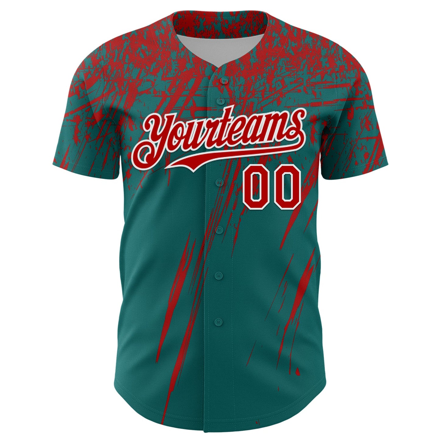 Custom Teal Red-White Distressed Scratch Brush Stroke Authentic Baseball Jersey view 2