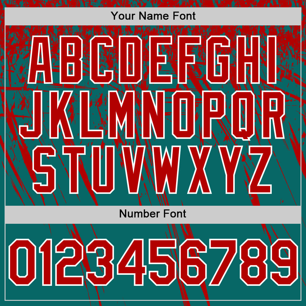 Custom Teal Red-White Distressed Scratch Brush Stroke Authentic Baseball Jersey view 5