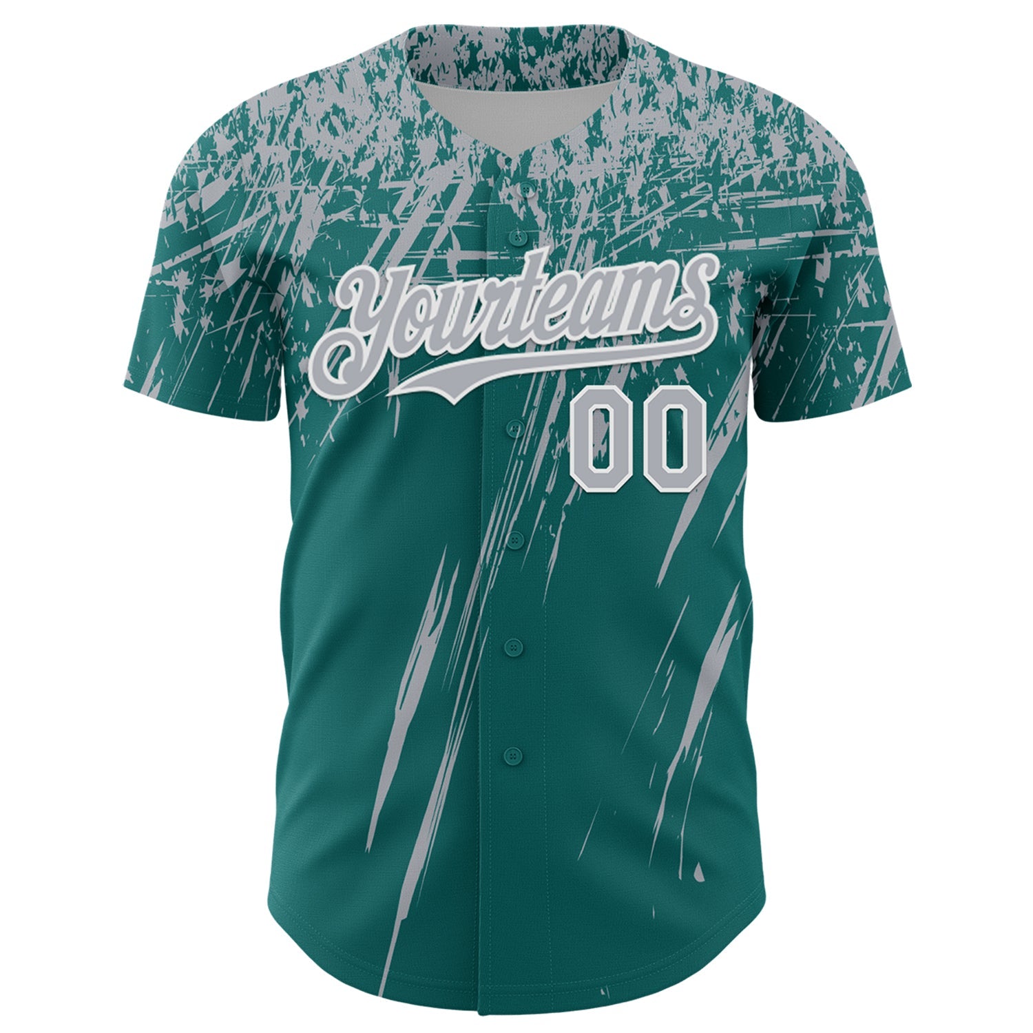 Custom Teal Gray-White Distressed Scratch Brush Stroke Authentic Baseball Jersey view 2