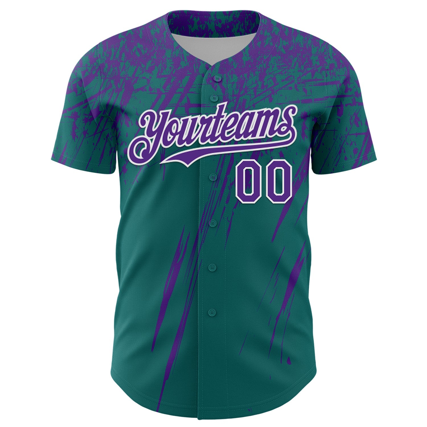 Custom Teal Purple-White Distressed Scratch Brush Stroke Authentic Baseball Jersey view 2