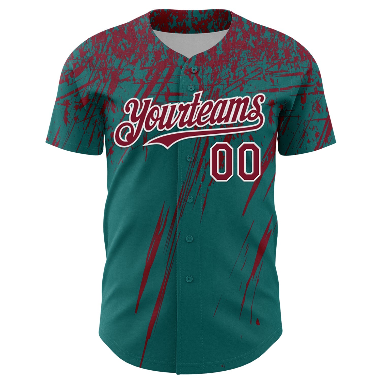 Custom Teal Crimson-White Distressed Scratch Brush Stroke Authentic Baseball Jersey view 2