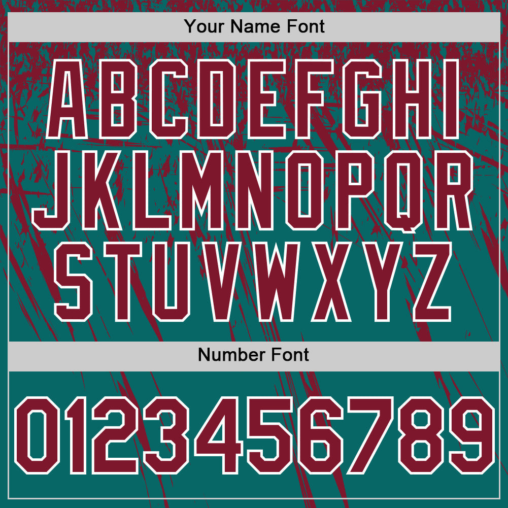 Custom Teal Crimson-White Distressed Scratch Brush Stroke Authentic Baseball Jersey view 5