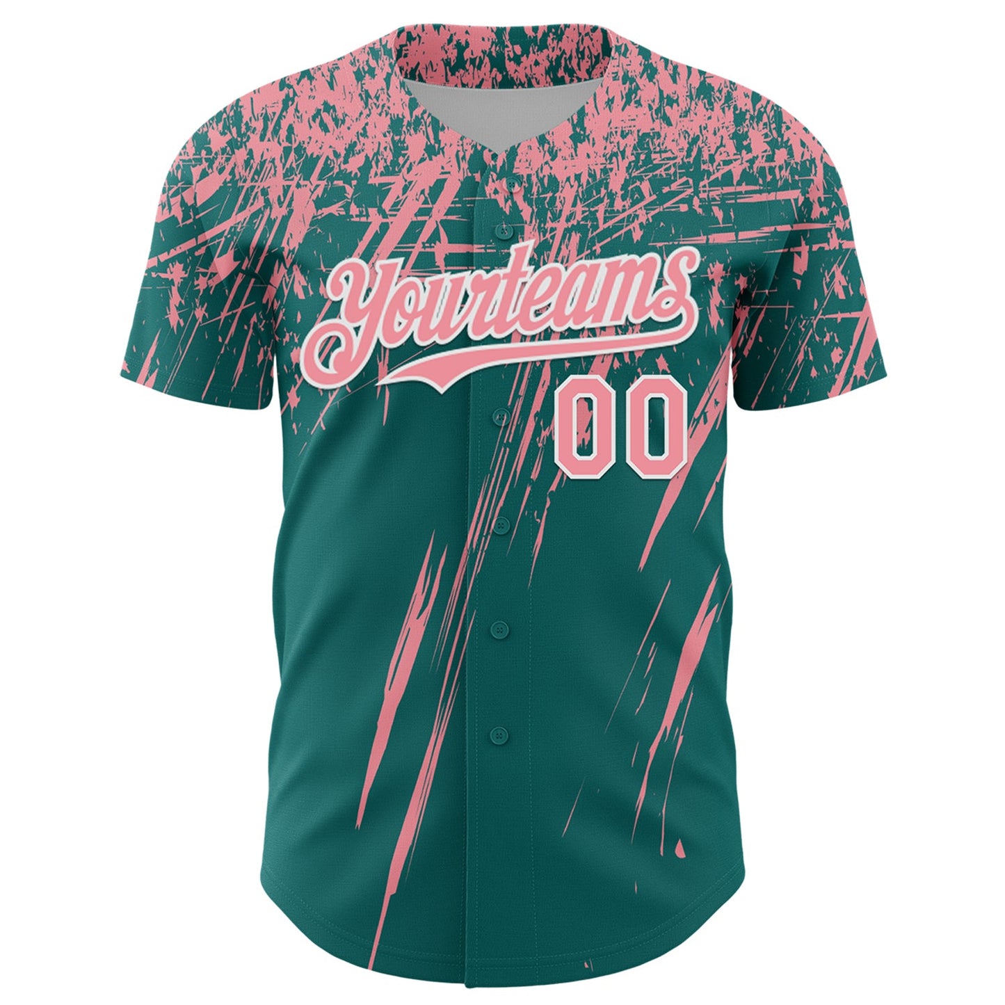 Custom Teal Medium Pink-White Distressed Scratch Brush Stroke Authentic Baseball Jersey view 2
