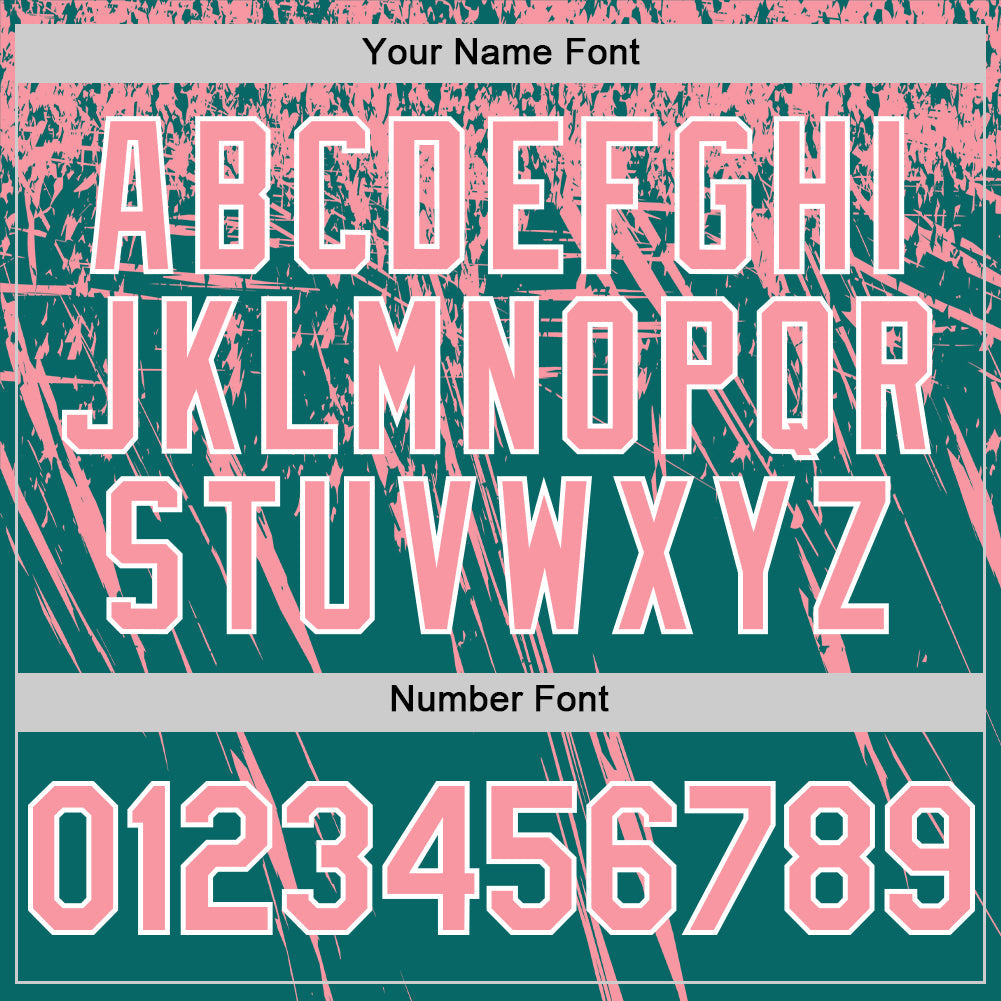 Custom Teal Medium Pink-White Distressed Scratch Brush Stroke Authentic Baseball Jersey view 5