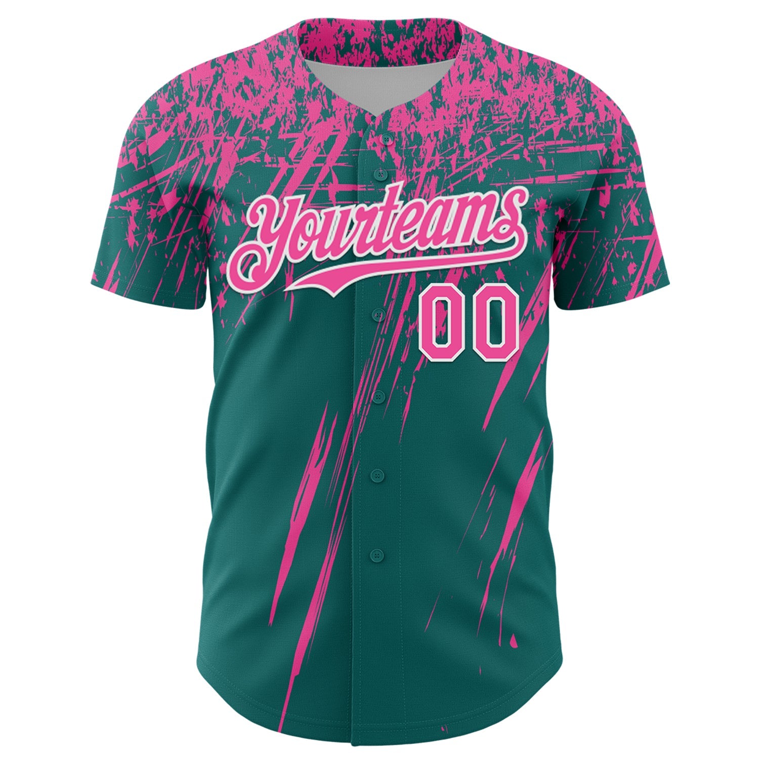 Custom Teal Pink-White Distressed Scratch Brush Stroke Authentic Baseball Jersey view 2