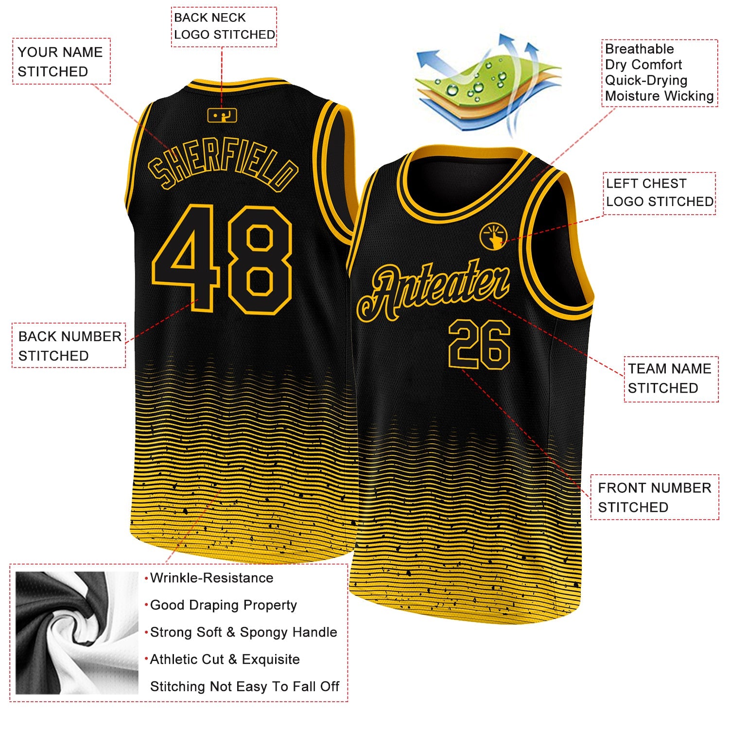 Custom Black Gold Fade Fashion Authentic City Edition Basketball Jersey view 2
