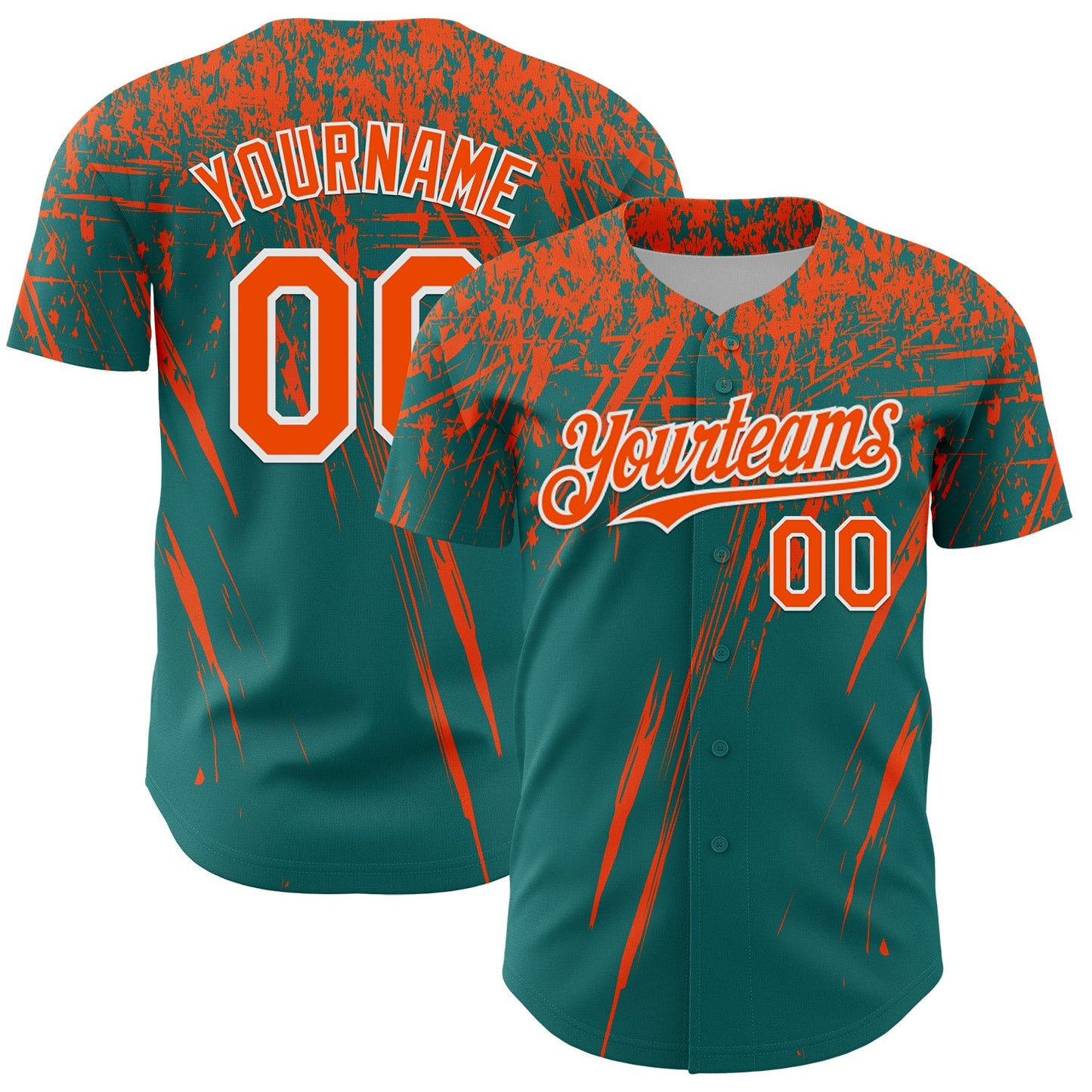 Custom Teal Orange-White Distressed Scratch Brush Stroke Authentic Baseball Jersey - Main View