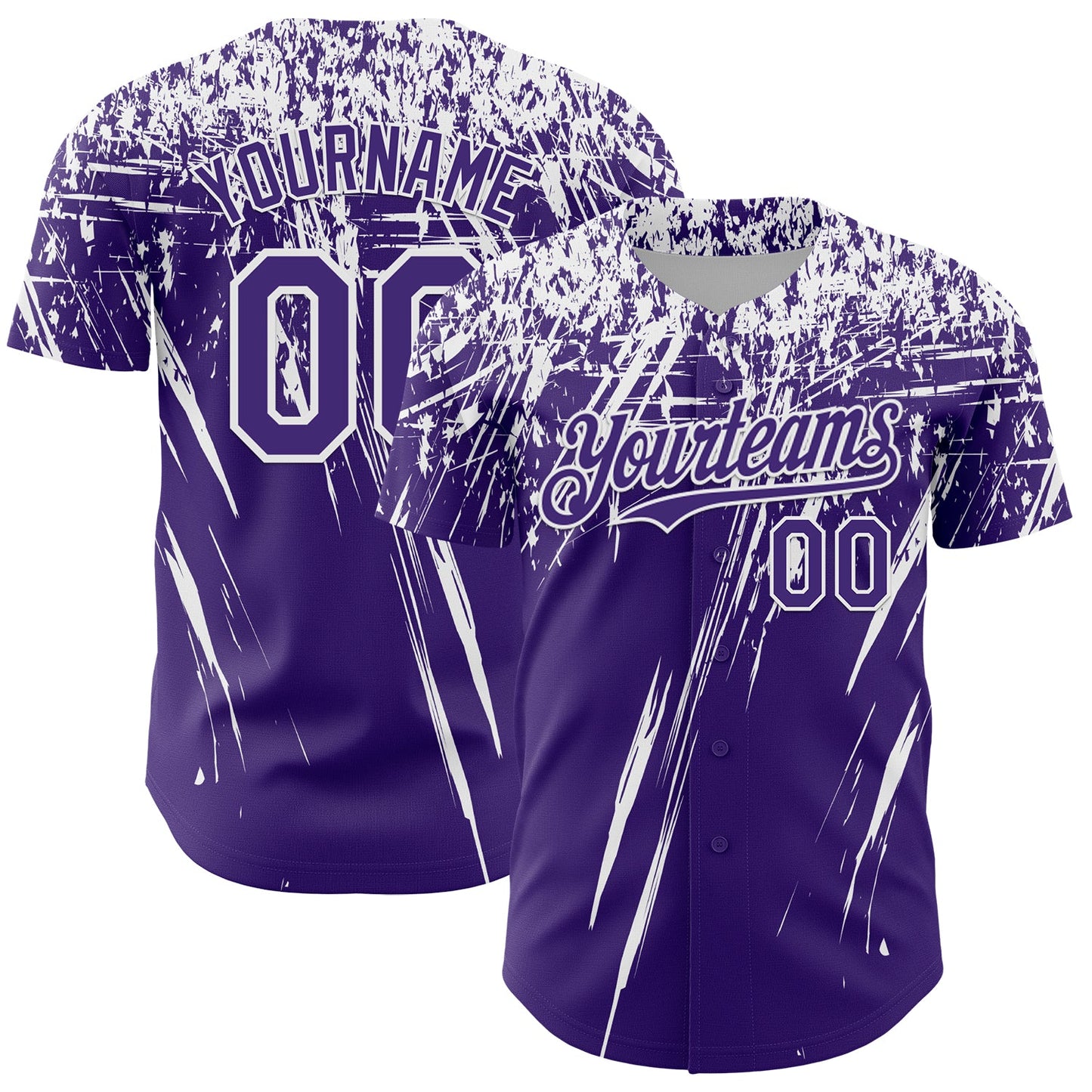 Custom Purple White Distressed Scratch Brush Stroke Authentic Baseball Jersey - Main View