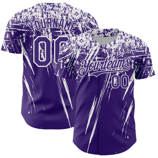 Custom Purple White Distressed Scratch Brush Stroke Authentic Baseball Jersey - Main View