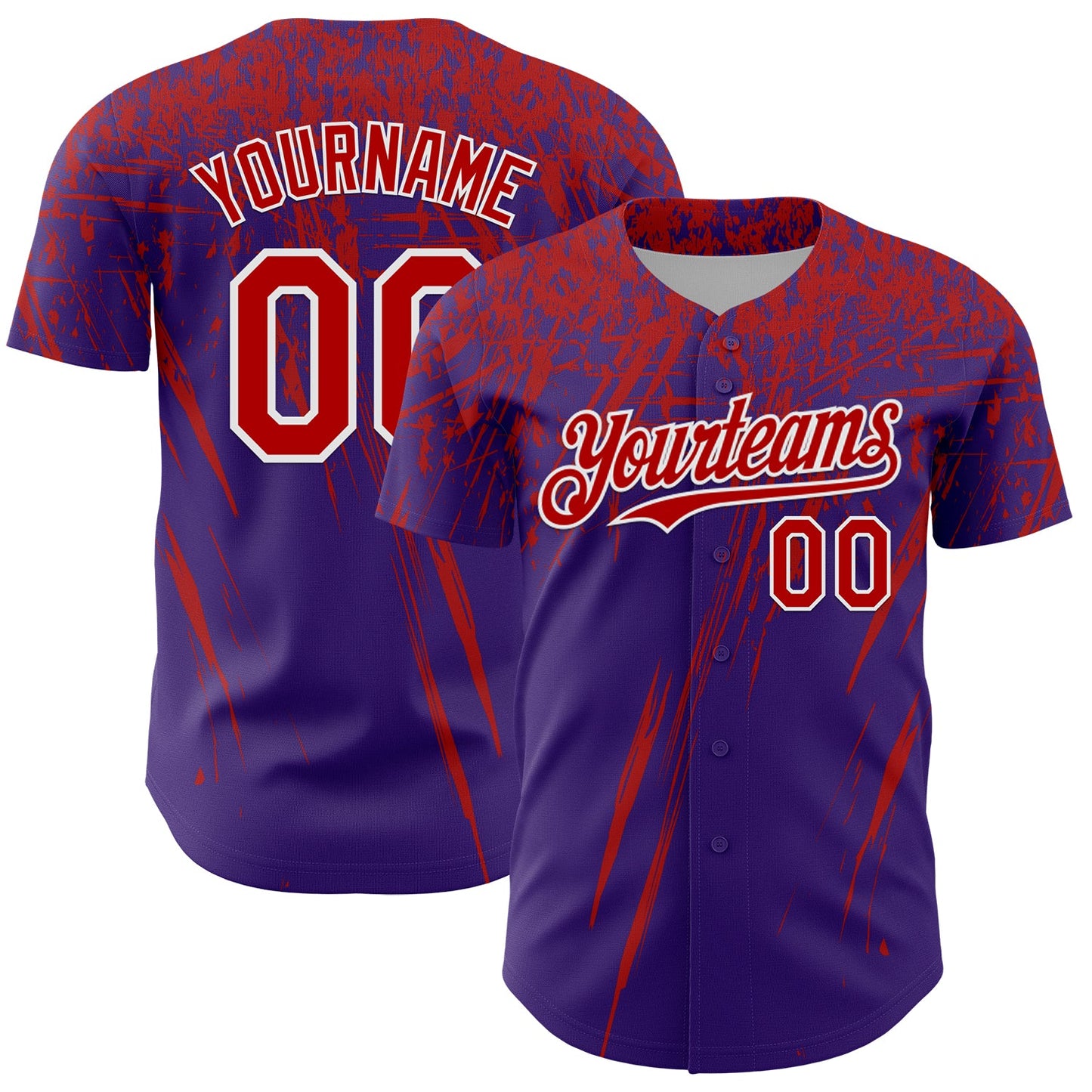 Custom Purple Red-White Distressed Scratch Brush Stroke Authentic Baseball Jersey - Main View