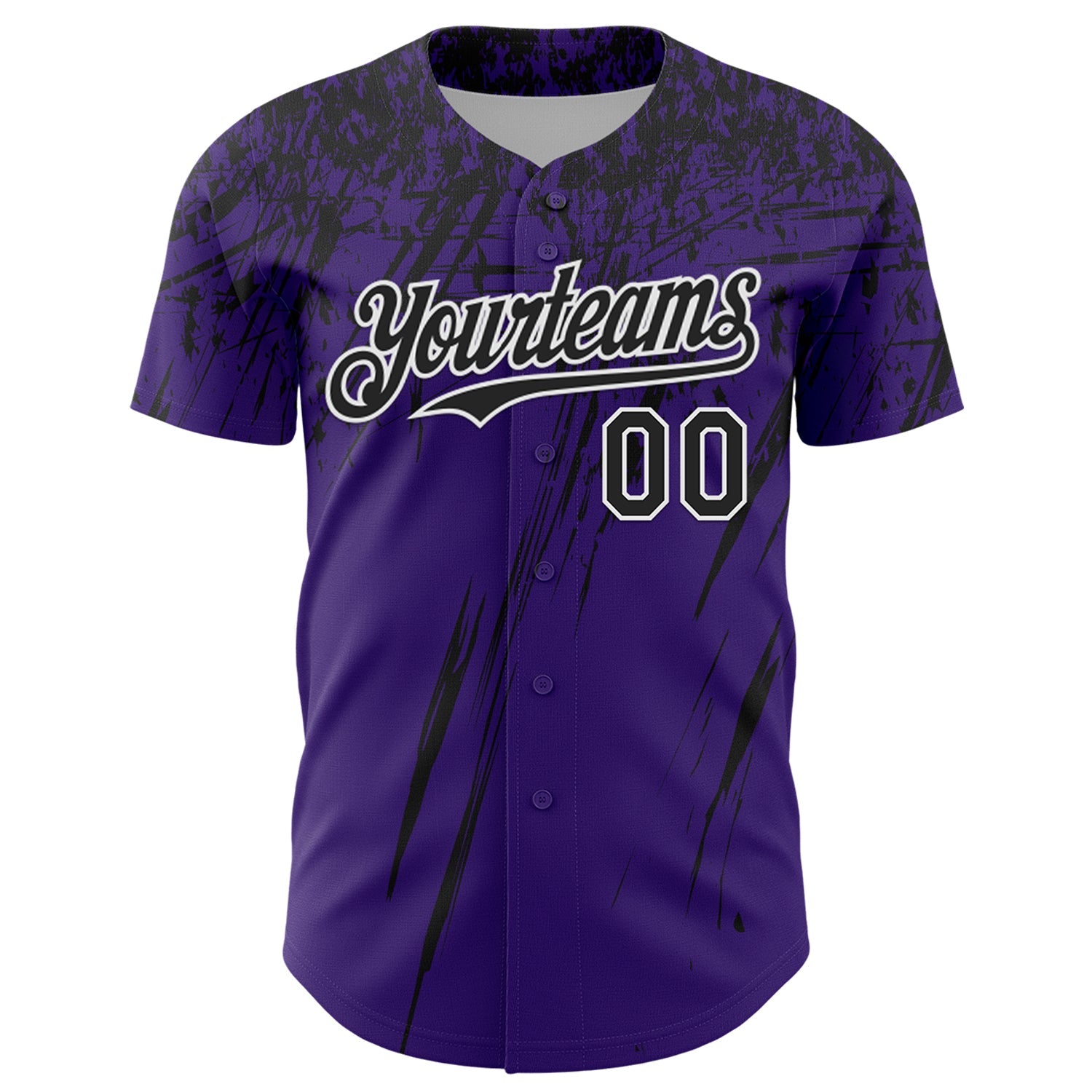 Custom Purple Black-White Distressed Scratch Brush Stroke Authentic Baseball Jersey view 2