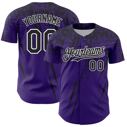Custom Purple Black-White Distressed Scratch Brush Stroke Authentic Baseball Jersey - Main View
