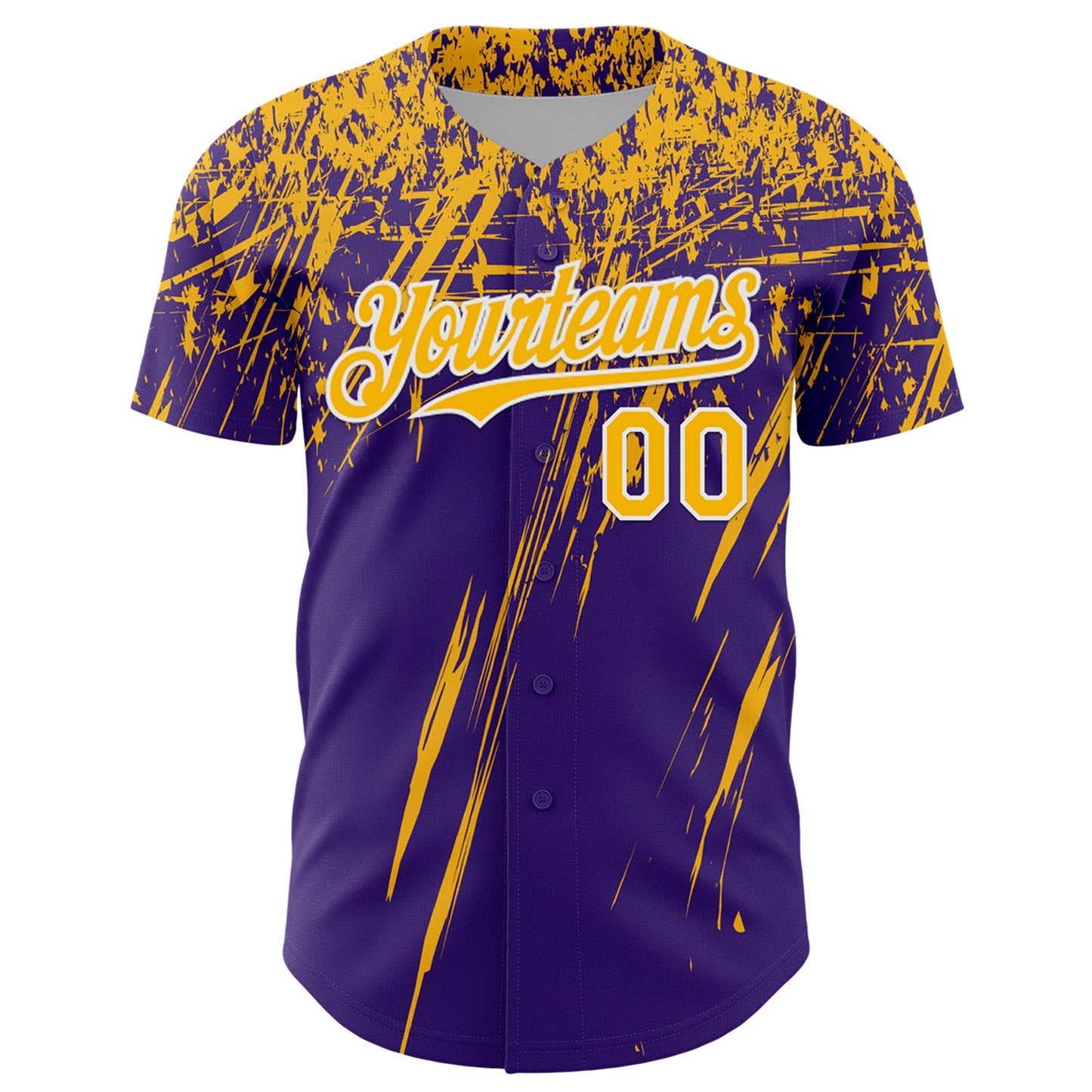 Custom Purple Gold-White Distressed Scratch Brush Stroke Authentic Baseball Jersey view 2
