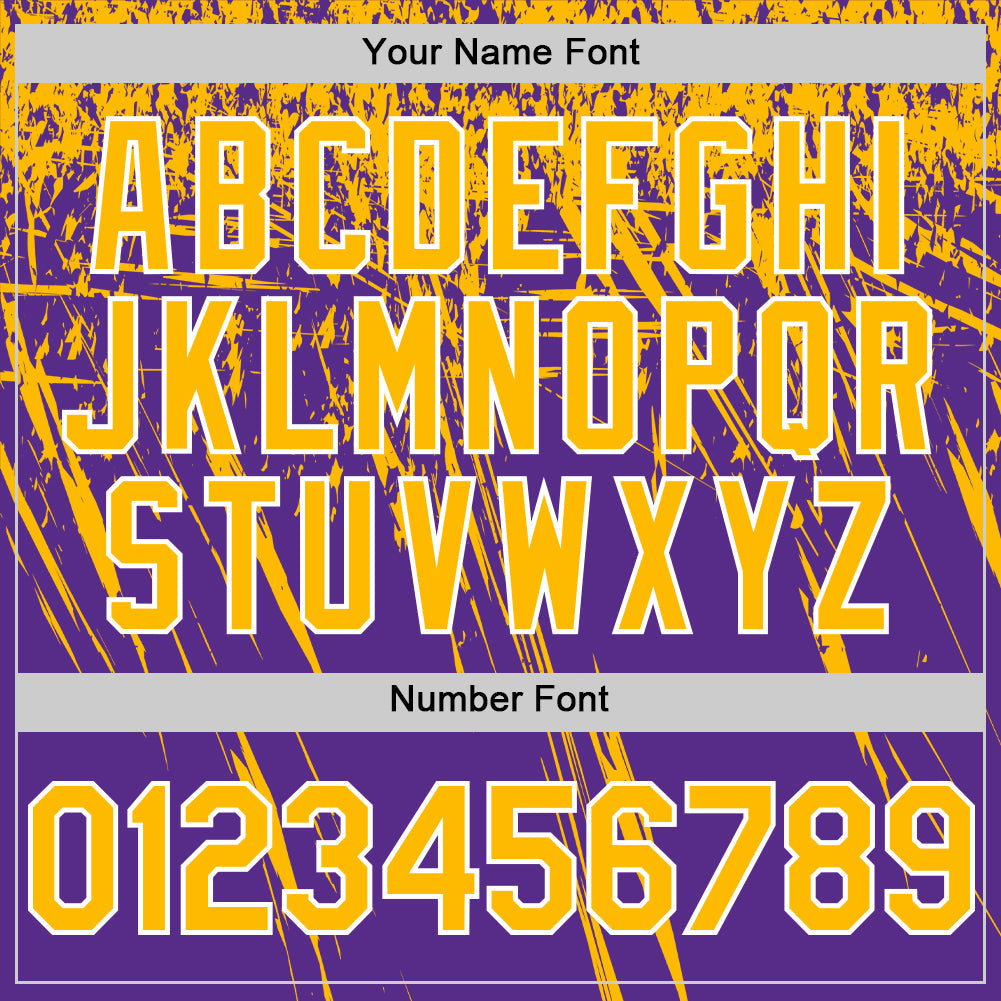 Custom Purple Gold-White Distressed Scratch Brush Stroke Authentic Baseball Jersey view 5