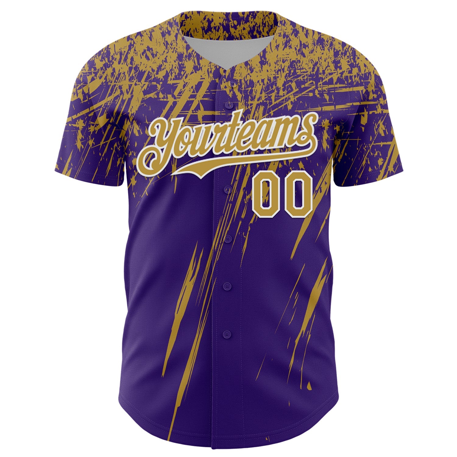 Custom Purple Old Gold-White Distressed Scratch Brush Stroke Authentic Baseball Jersey view 2