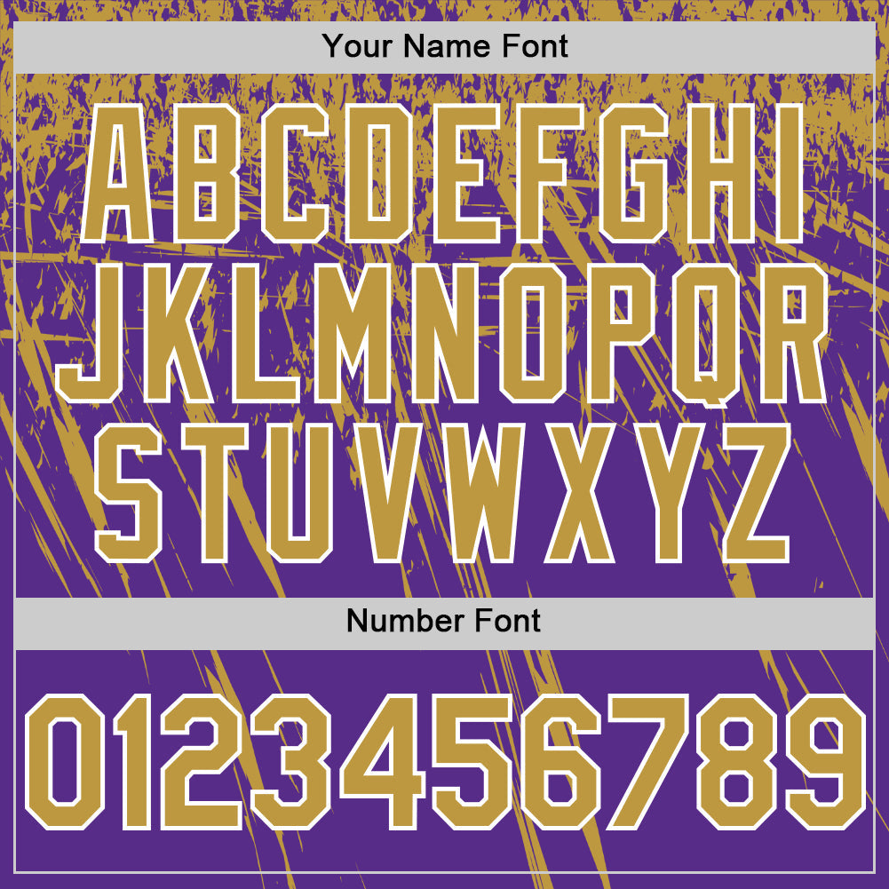 Custom Purple Old Gold-White Distressed Scratch Brush Stroke Authentic Baseball Jersey view 5