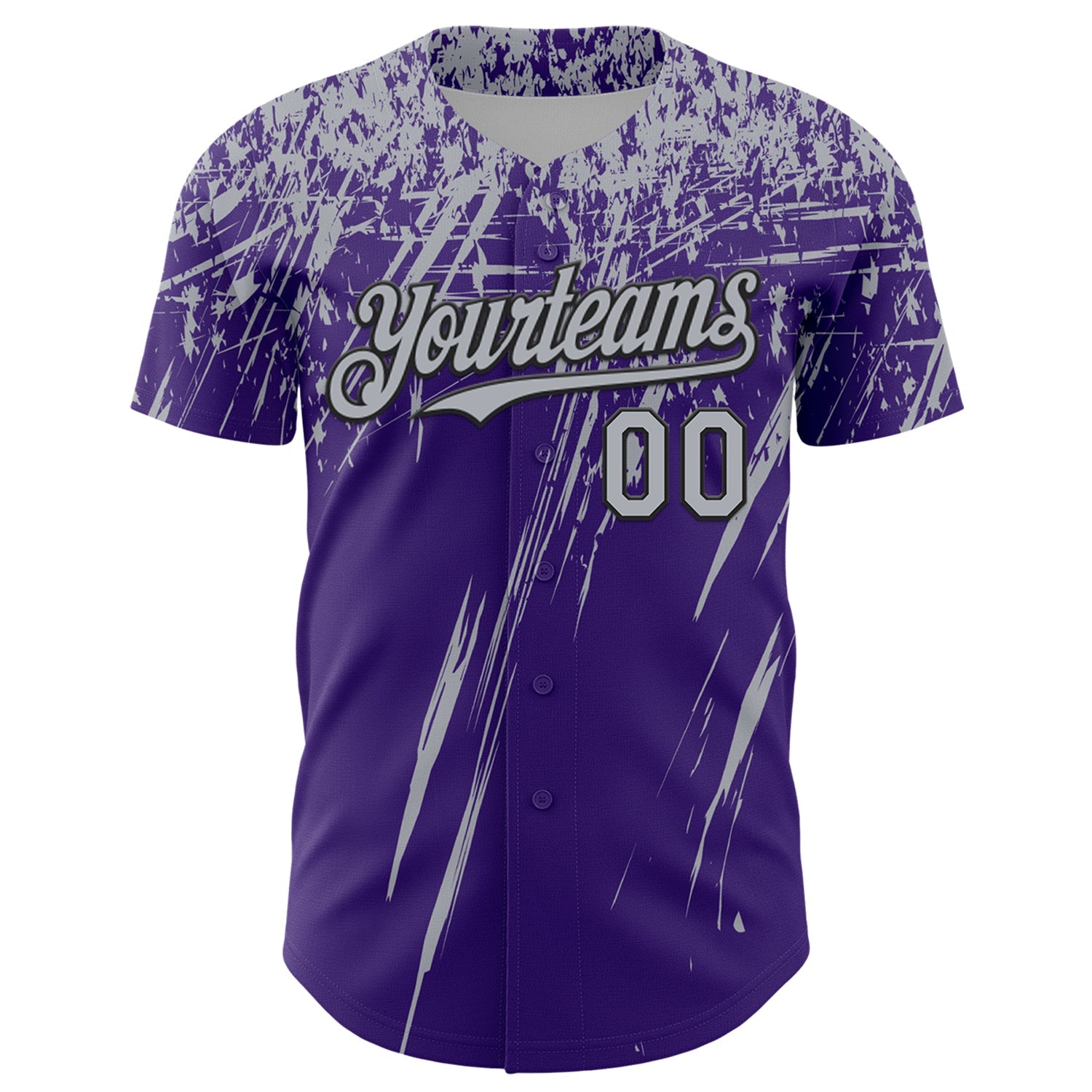 Custom Purple Gray-Black Distressed Scratch Brush Stroke Authentic Baseball Jersey view 2