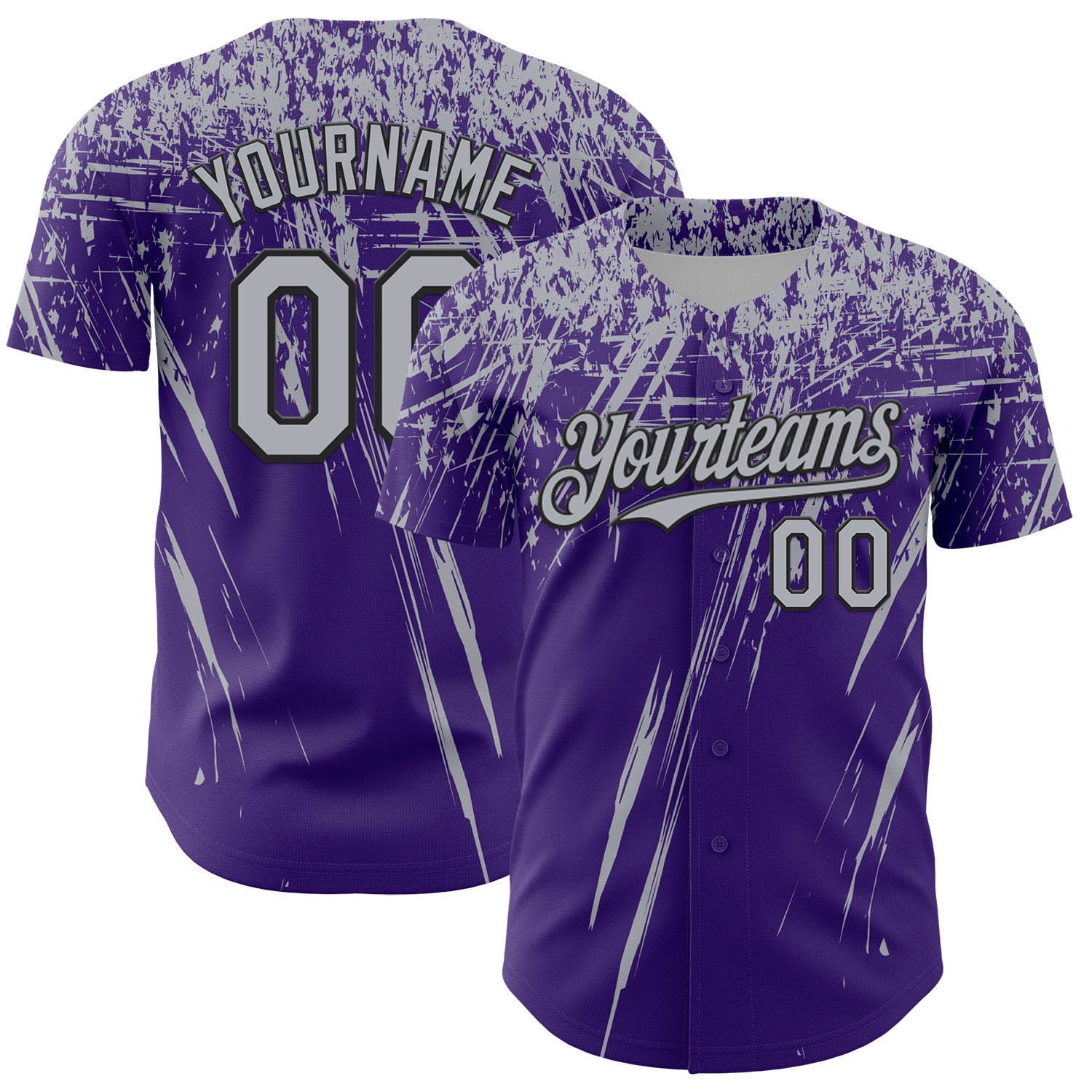 Custom Purple Gray-Black Distressed Scratch Brush Stroke Authentic Baseball Jersey - Main View