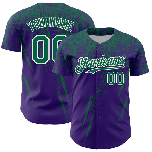 Custom Purple Kelly Green-White Distressed Scratch Brush Stroke Authentic Baseball Jersey - Main View
