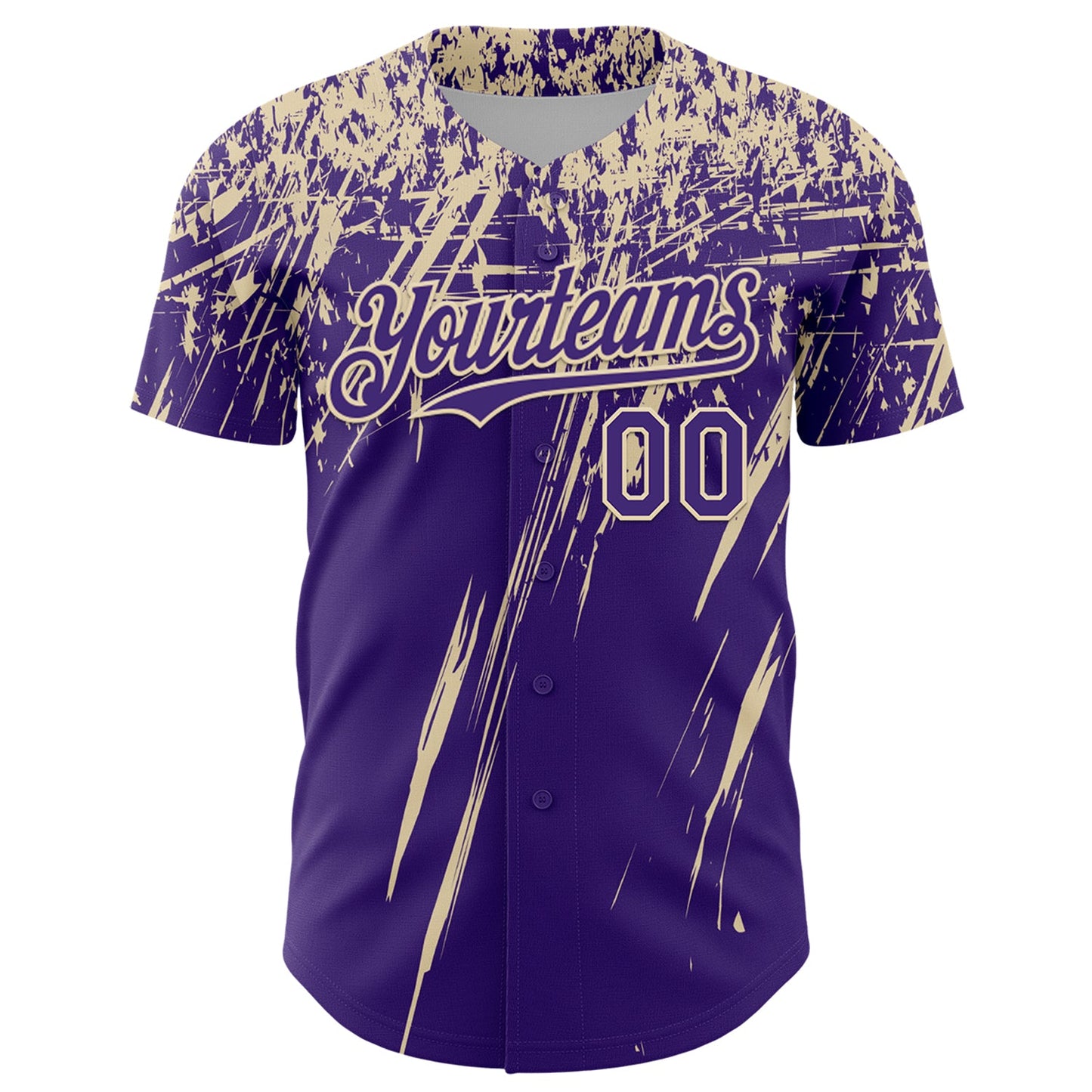 Custom Purple Cream Distressed Scratch Brush Stroke Authentic Baseball Jersey view 2