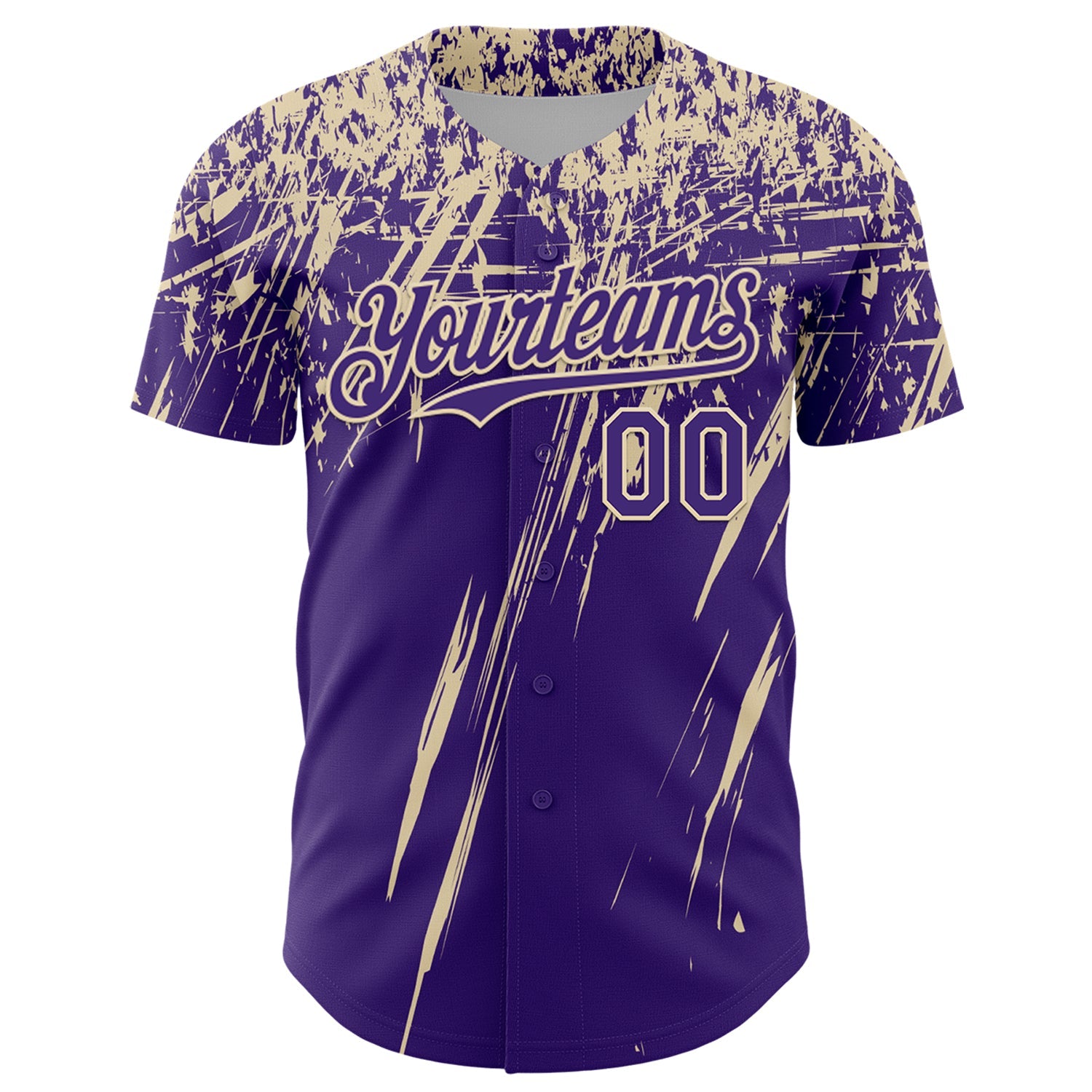 Custom Purple Cream Distressed Scratch Brush Stroke Authentic Baseball Jersey view 2