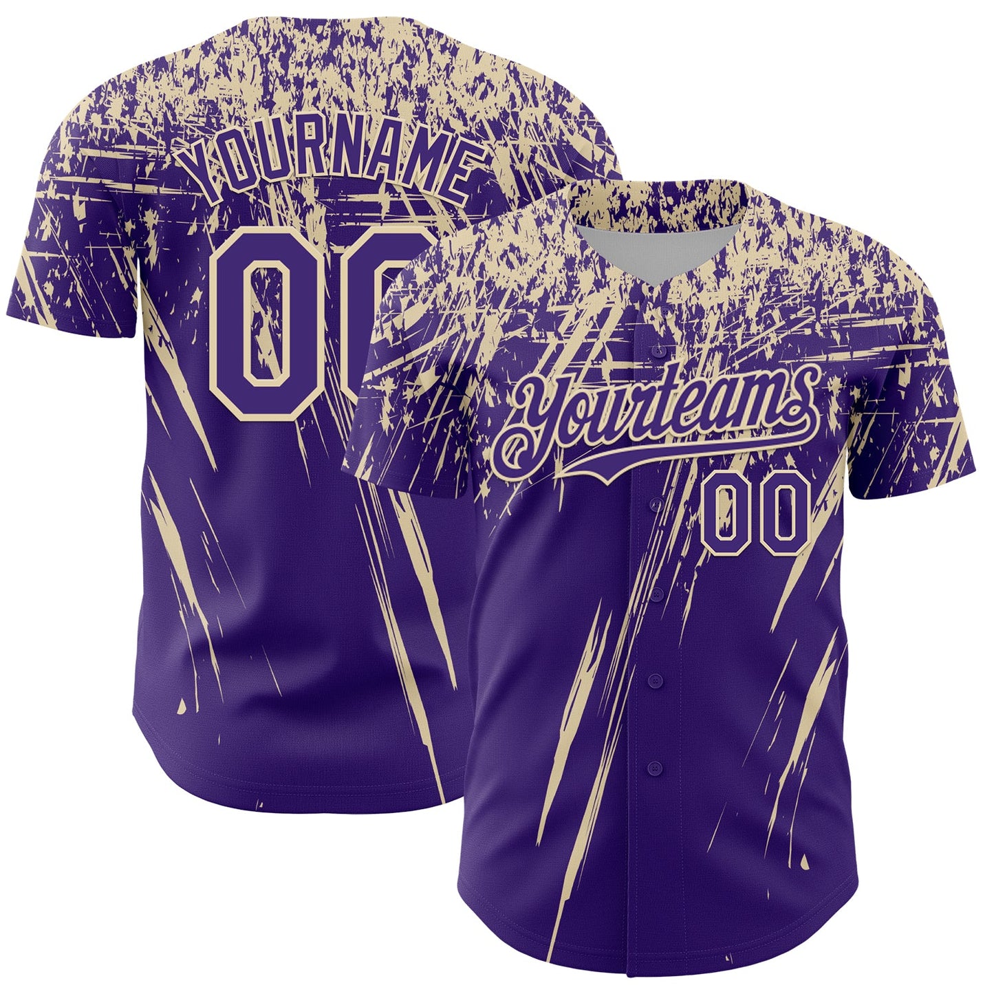 Custom Purple Cream Distressed Scratch Brush Stroke Authentic Baseball Jersey - Main View