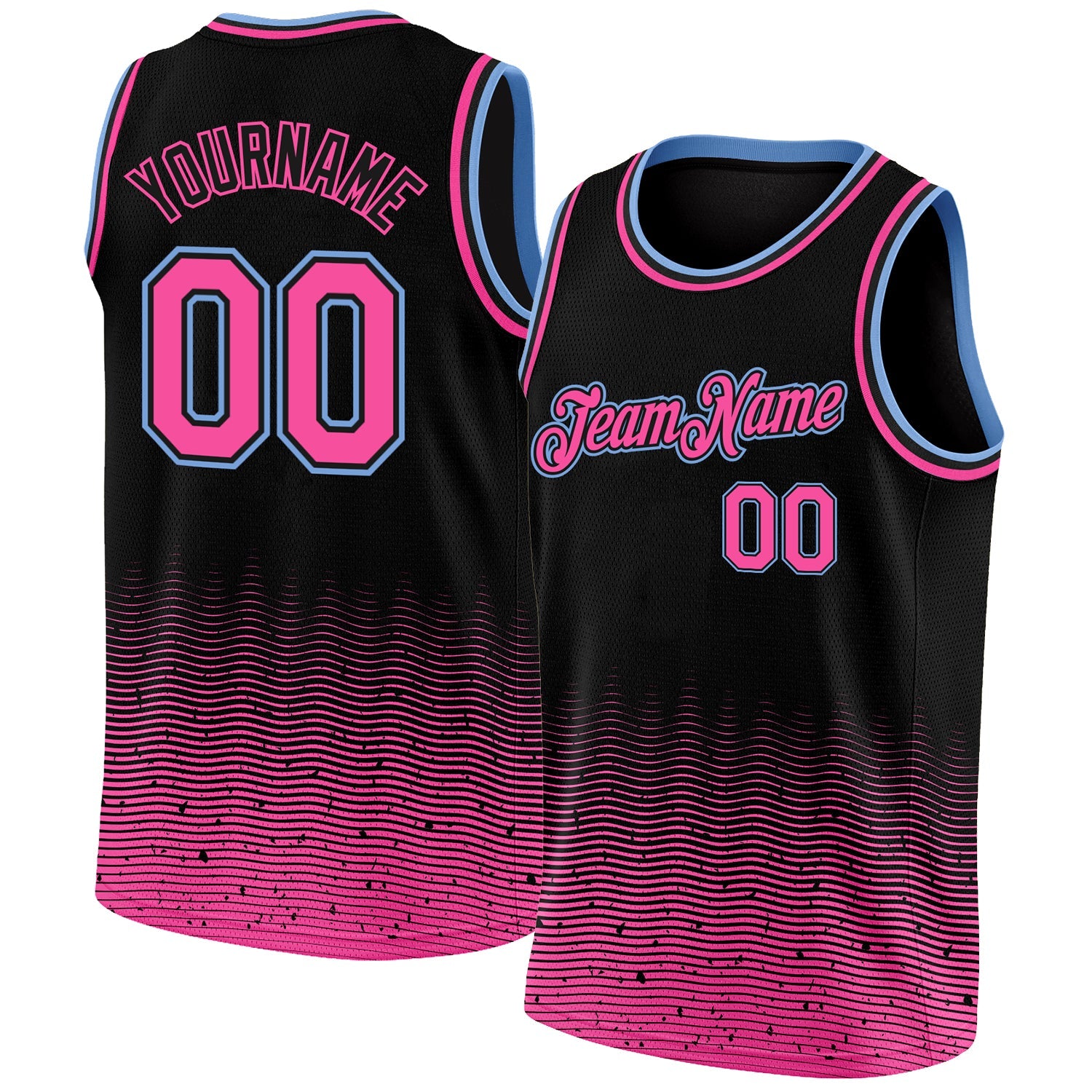 Custom Black Pink-Light Blue Fade Fashion Authentic City Edition Basketball Jersey - Main View