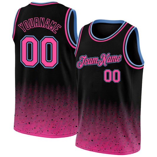 Custom Black Pink-Light Blue Fade Fashion Authentic City Edition Basketball Jersey - Main View