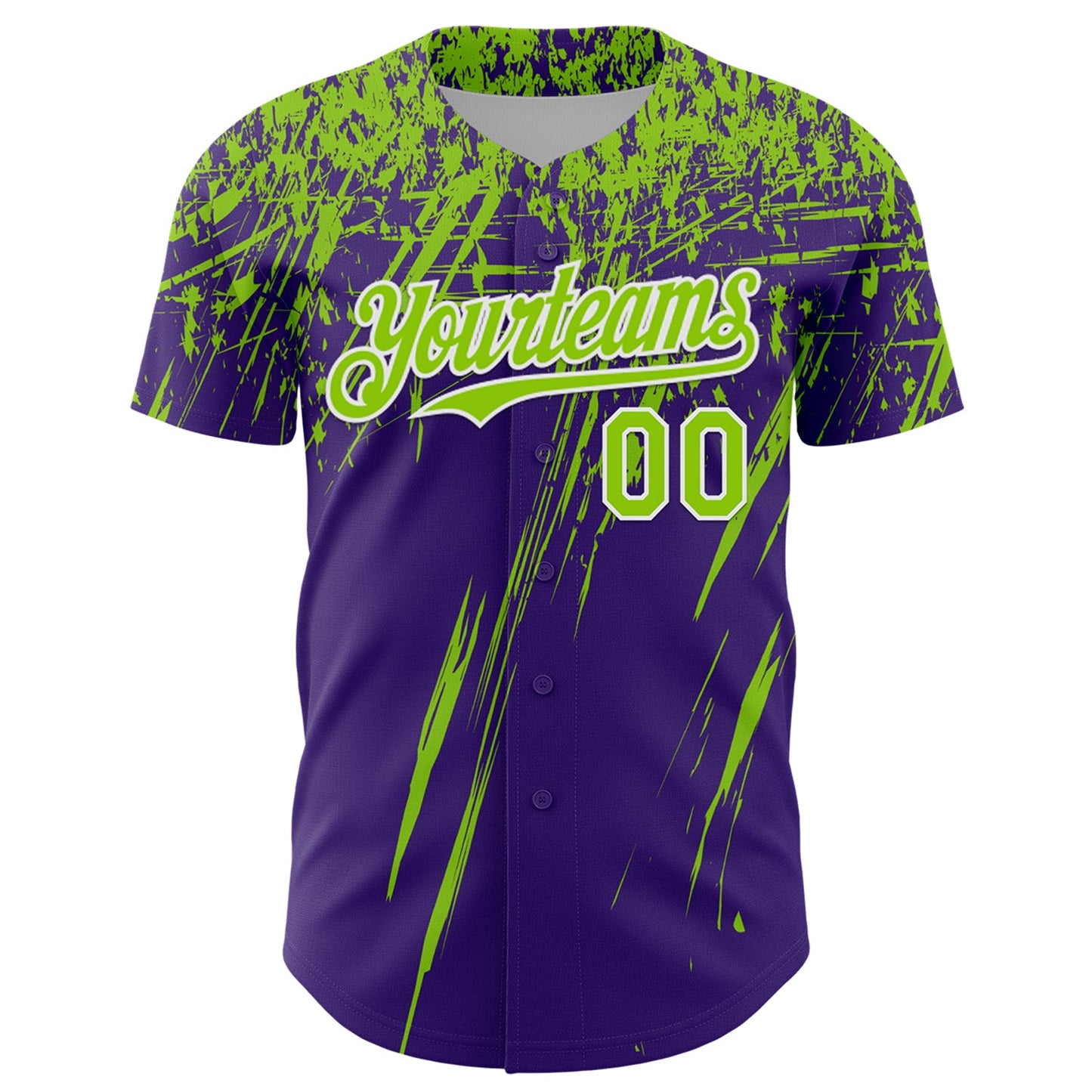 Custom Purple Neon Green-White Distressed Scratch Brush Stroke Authentic Baseball Jersey view 2