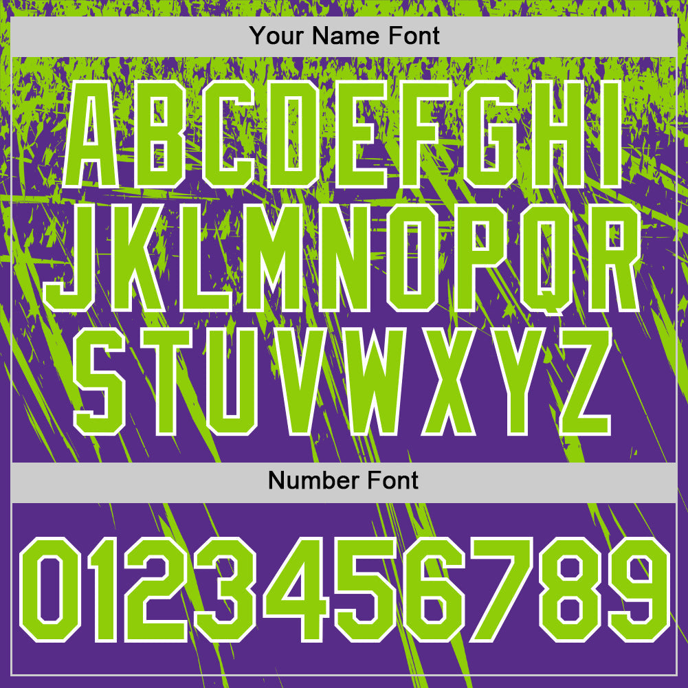 Custom Purple Neon Green-White Distressed Scratch Brush Stroke Authentic Baseball Jersey view 5