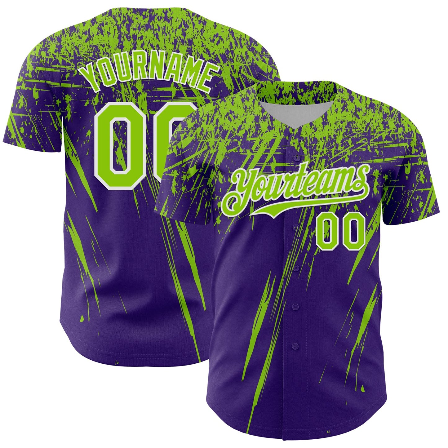 Custom Purple Neon Green-White Distressed Scratch Brush Stroke Authentic Baseball Jersey - Main View