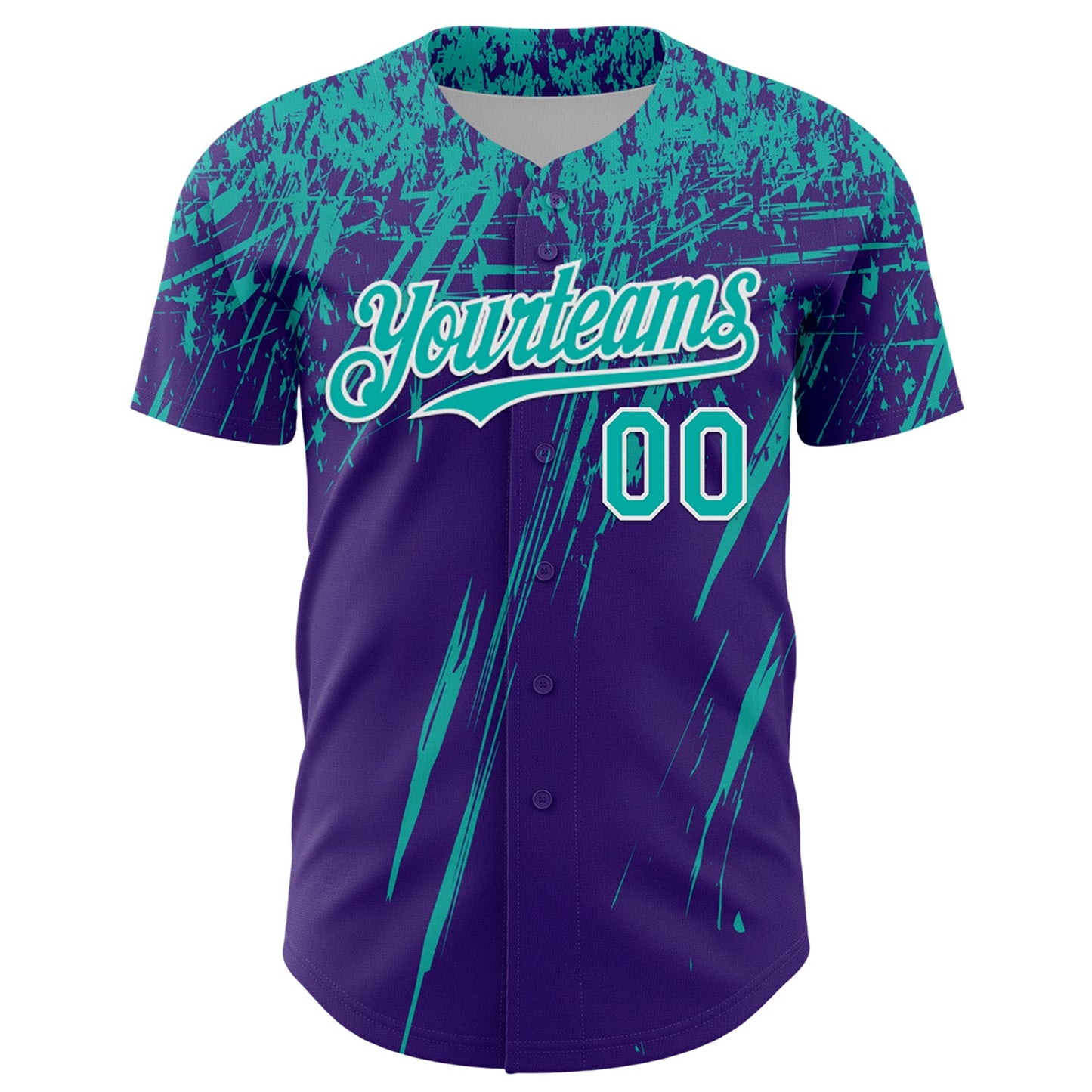 Custom Purple Aqua-White Distressed Scratch Brush Stroke Authentic Baseball Jersey view 2