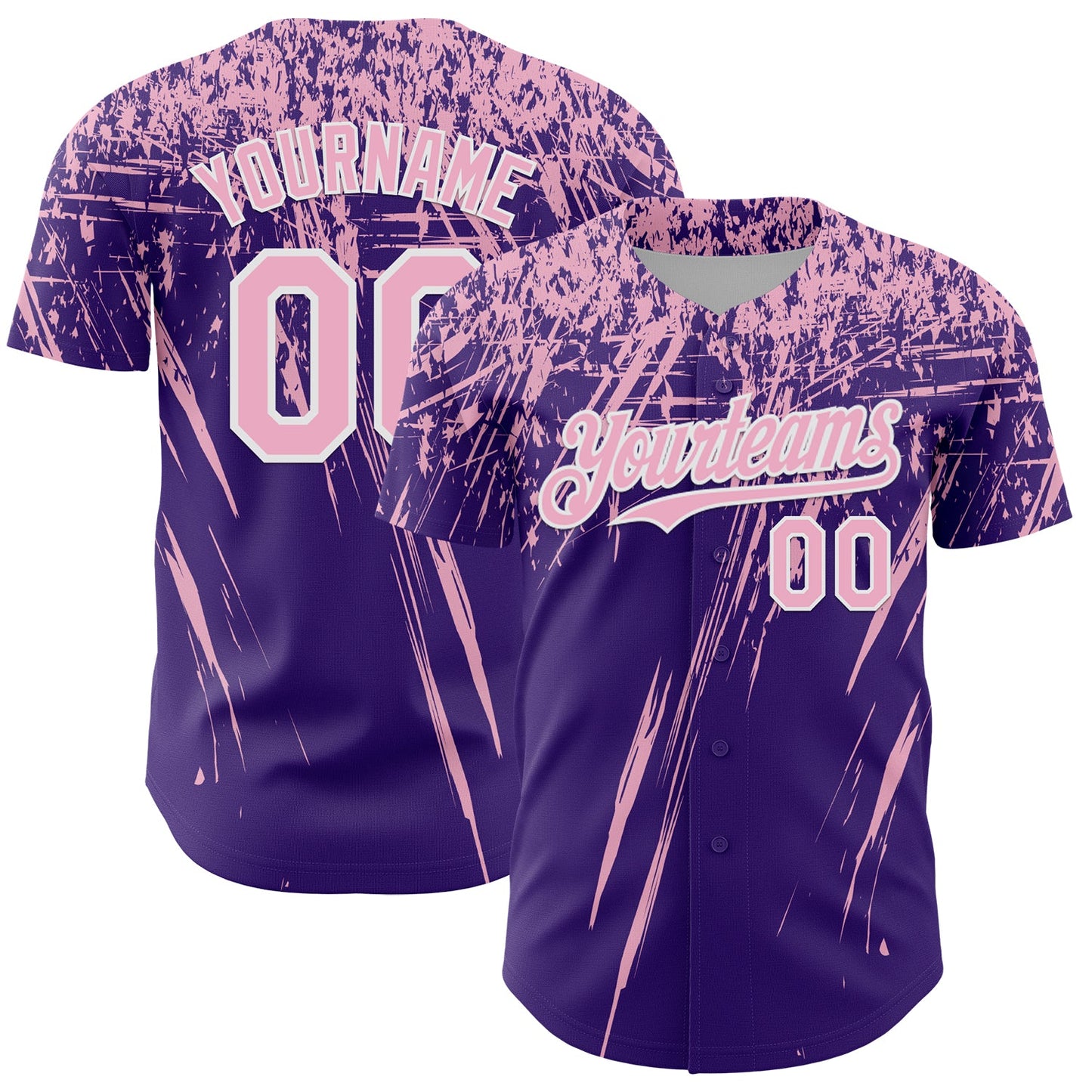 Custom Purple Light Pink-White Distressed Scratch Brush Stroke Authentic Baseball Jersey - Main View