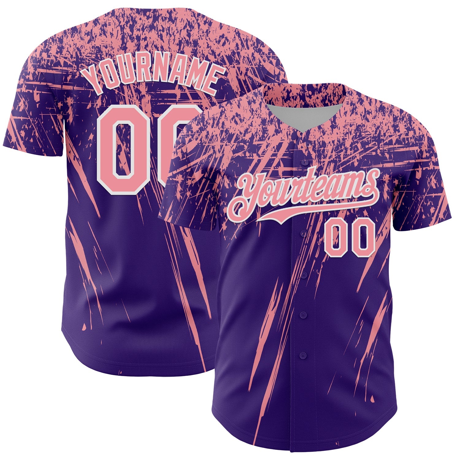 Custom Purple Medium Pink-White Distressed Scratch Brush Stroke Authentic Baseball Jersey - Main View