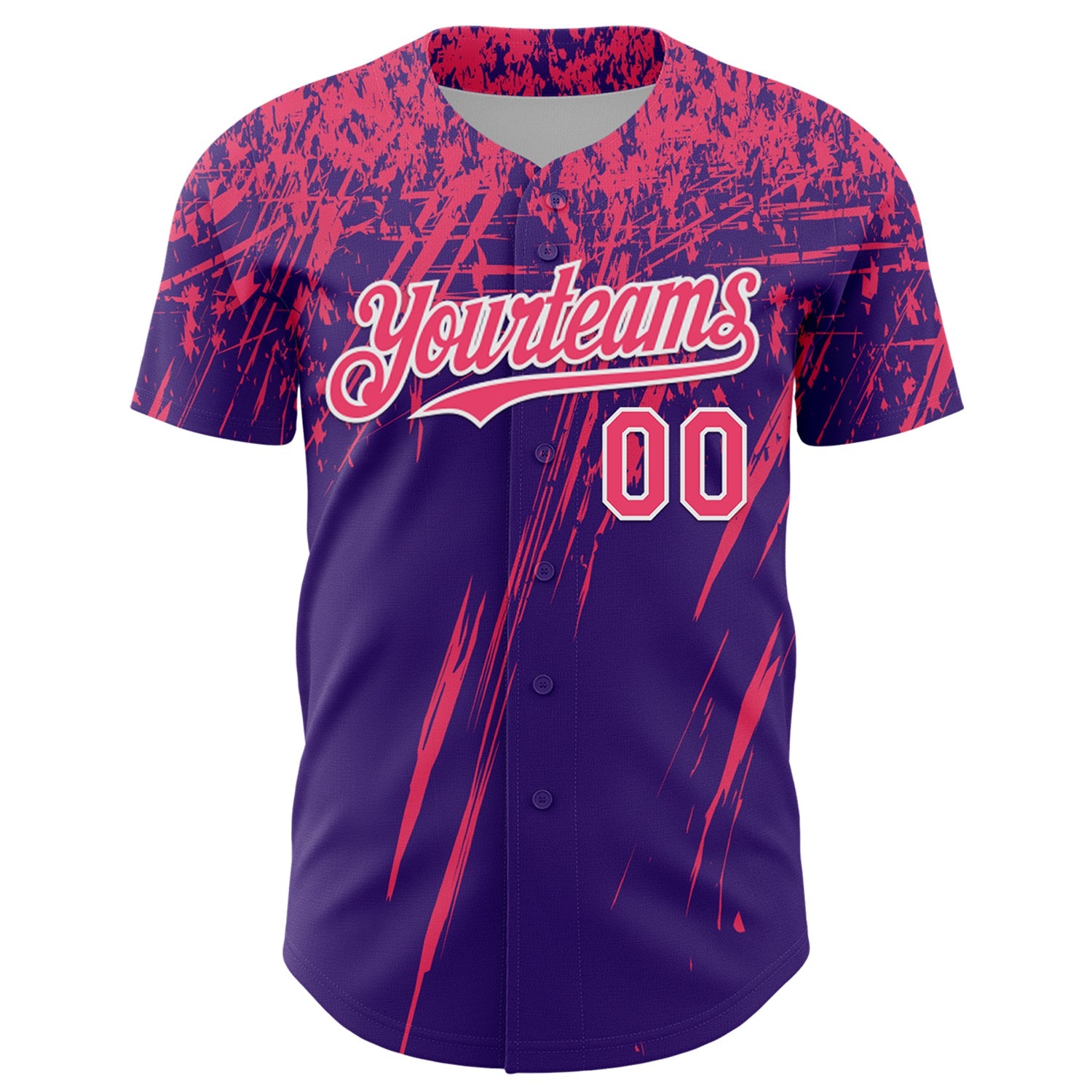 Custom Purple Neon Pink-White Distressed Scratch Brush Stroke Authentic Baseball Jersey view 2