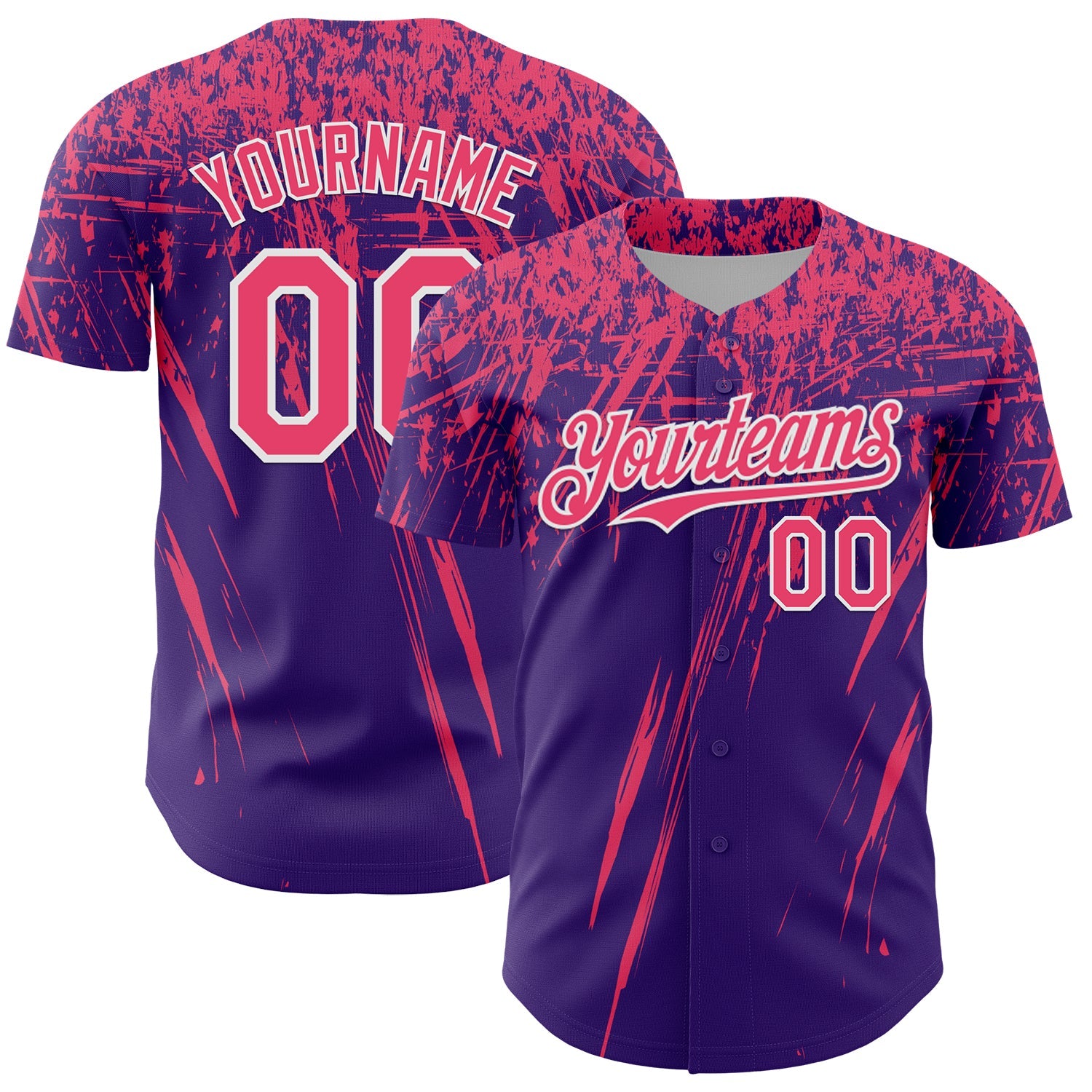 Custom Purple Neon Pink-White Distressed Scratch Brush Stroke Authentic Baseball Jersey - Main View