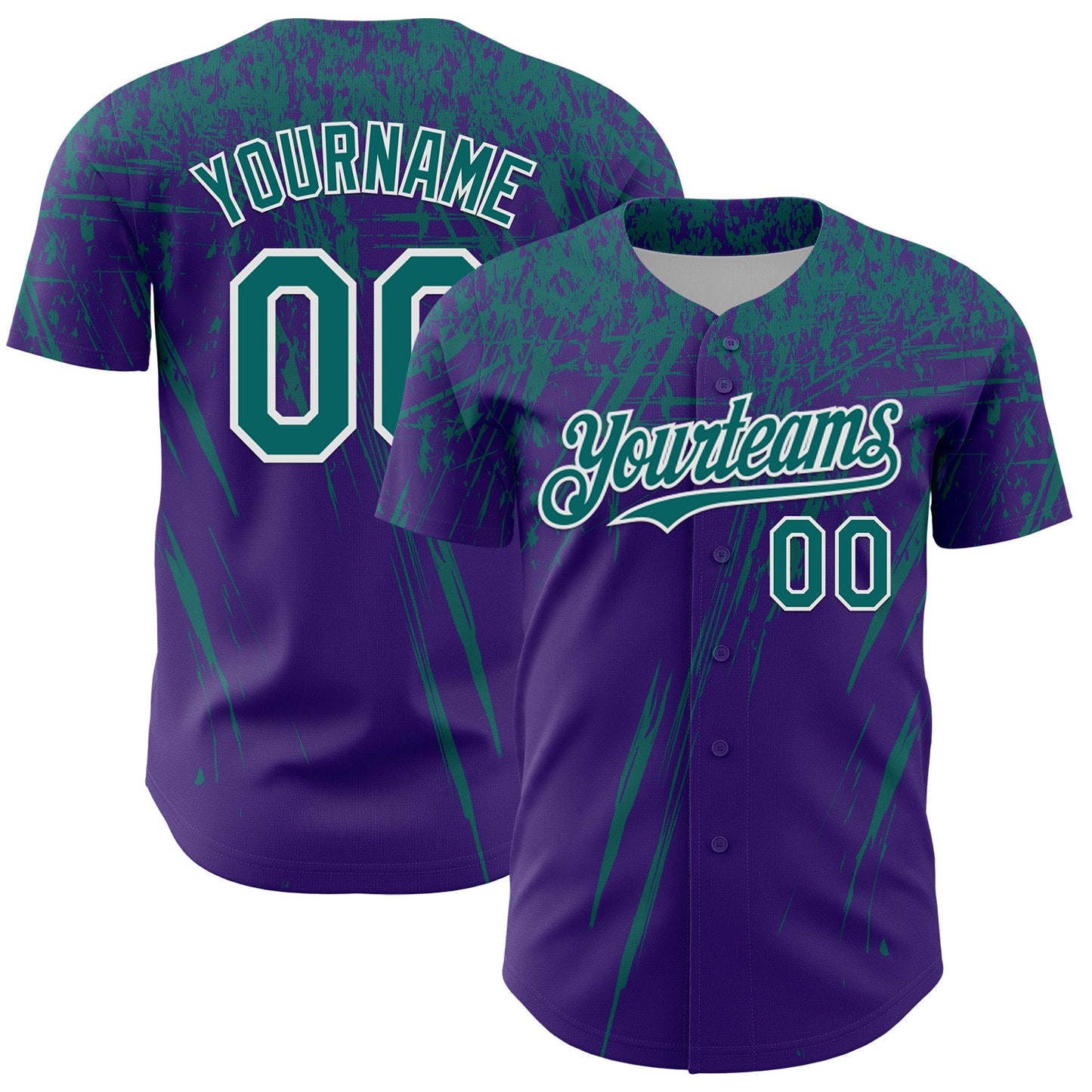 Custom Purple Teal-White Distressed Scratch Brush Stroke Authentic Baseball Jersey - Main View