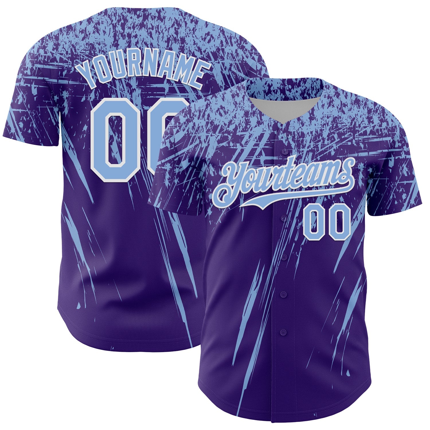 Custom Purple Light Blue-White Distressed Scratch Brush Stroke Authentic Baseball Jersey - Main View