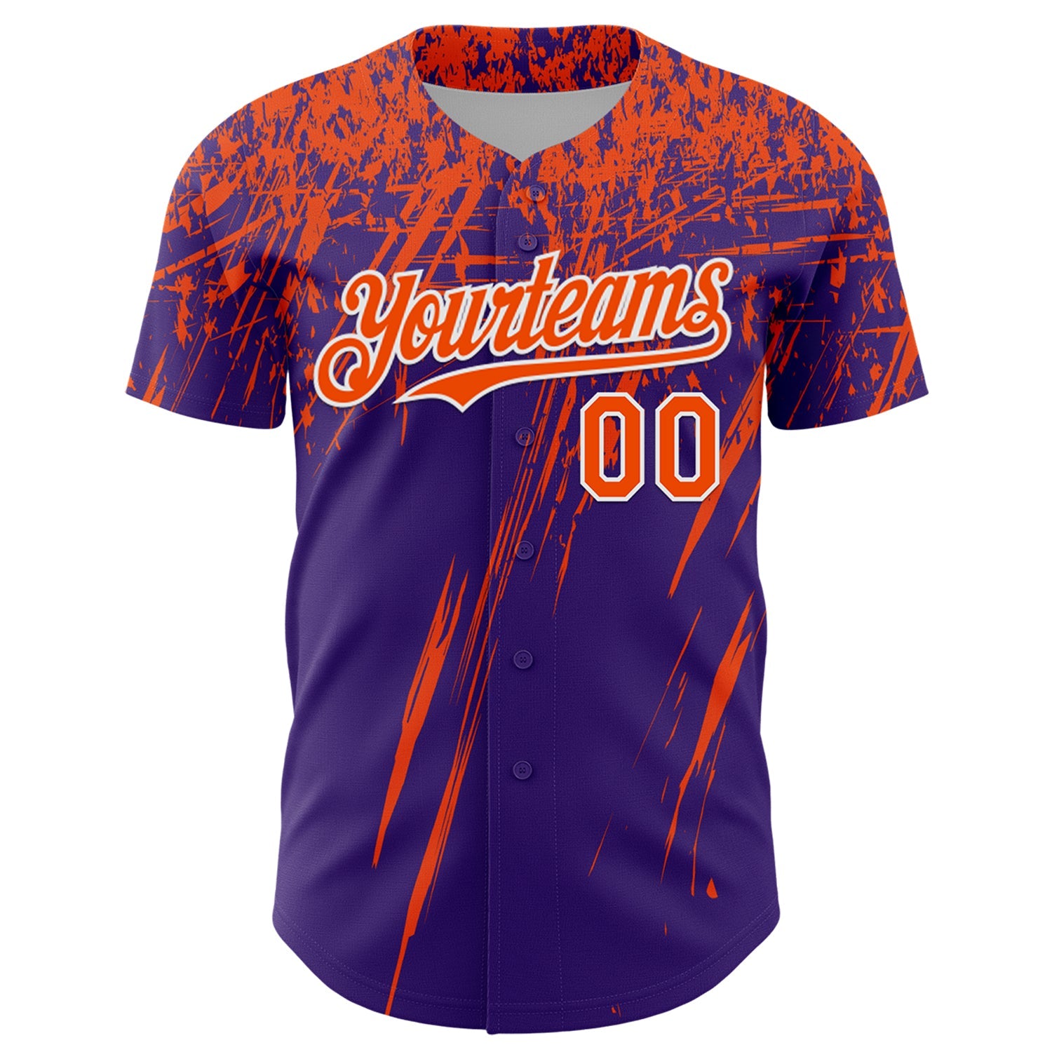 Custom Purple Orange-White Distressed Scratch Brush Stroke Authentic Baseball Jersey view 2