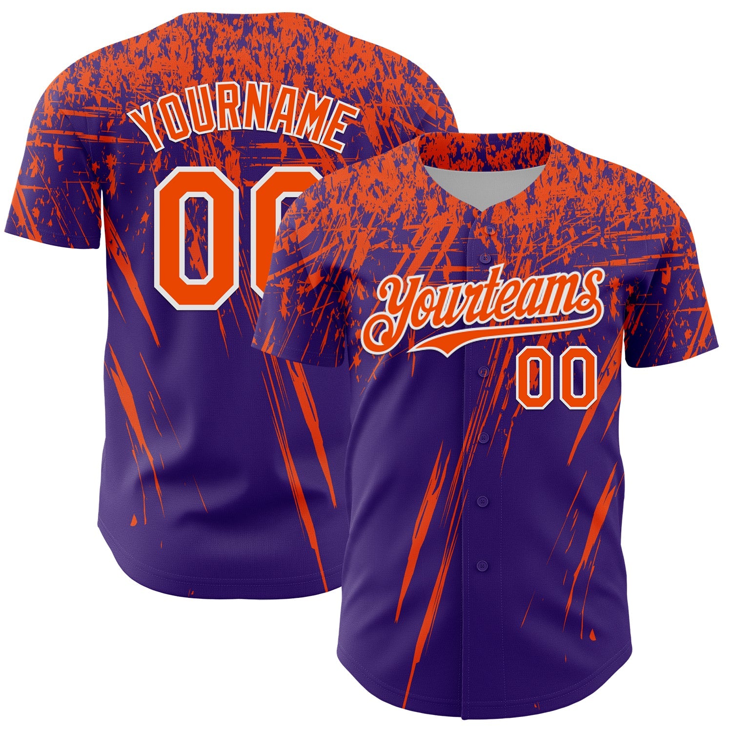 Custom Purple Orange-White Distressed Scratch Brush Stroke Authentic Baseball Jersey - Main View