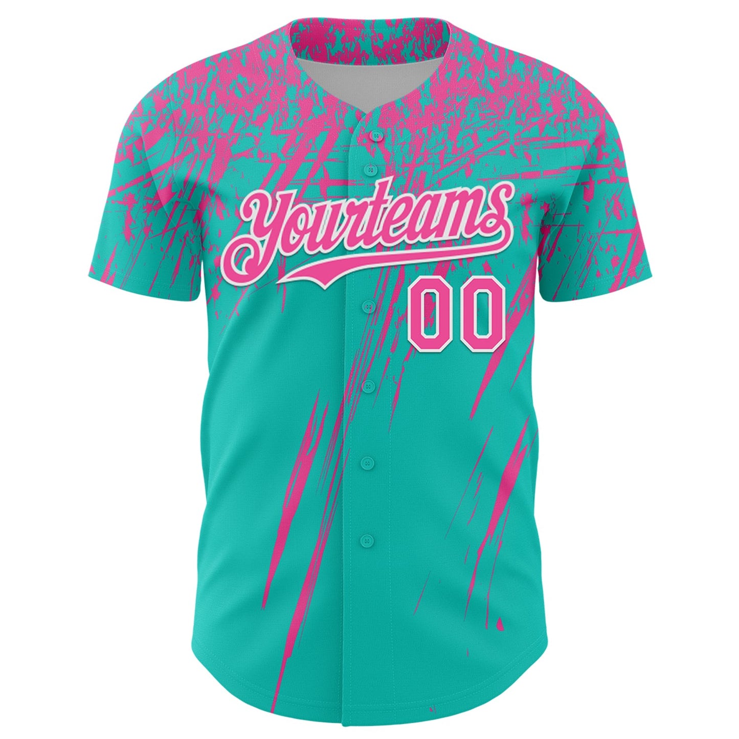Custom Aqua Pink-White Distressed Scratch Brush Stroke Authentic Baseball Jersey view 2