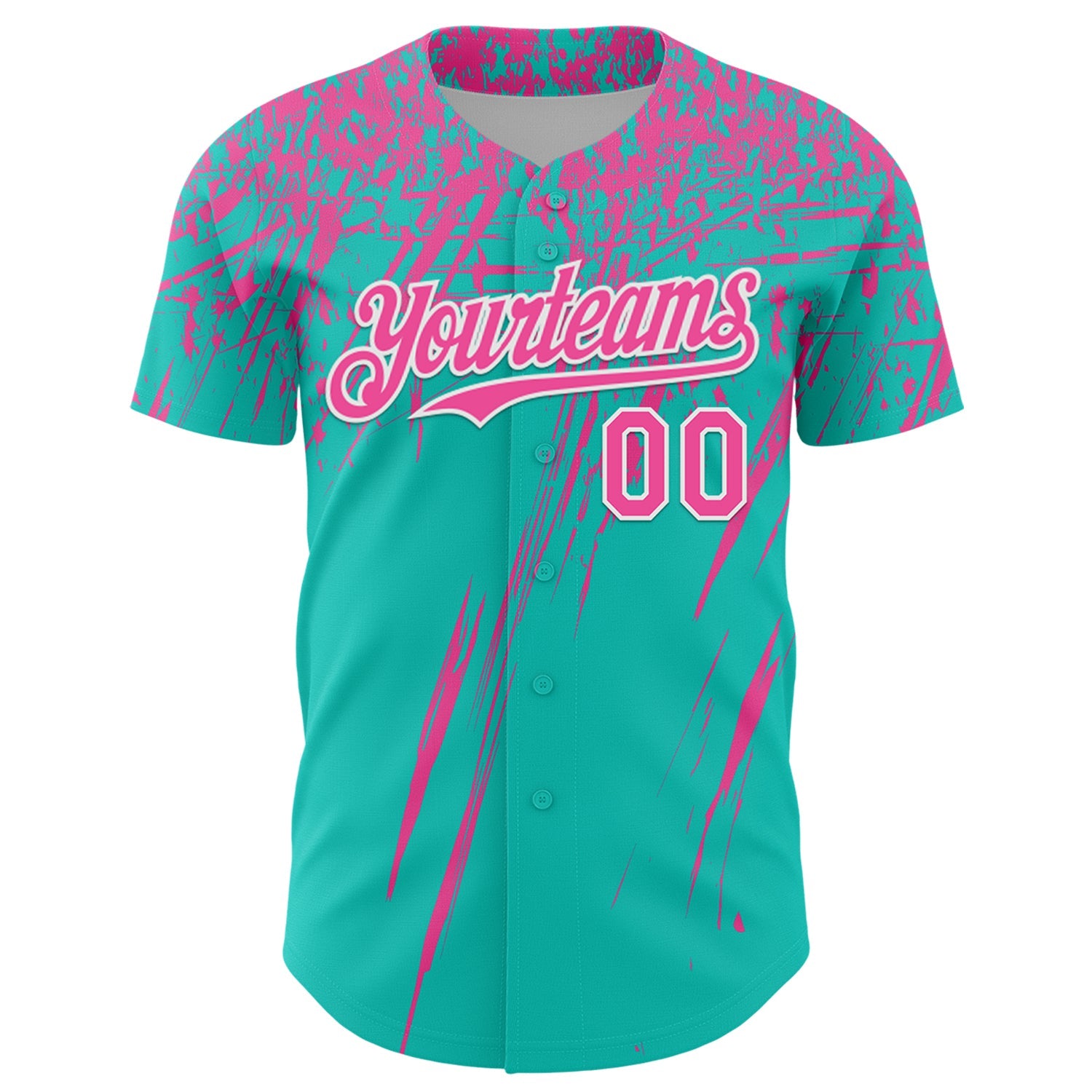 Custom Aqua Pink-White Distressed Scratch Brush Stroke Authentic Baseball Jersey view 2