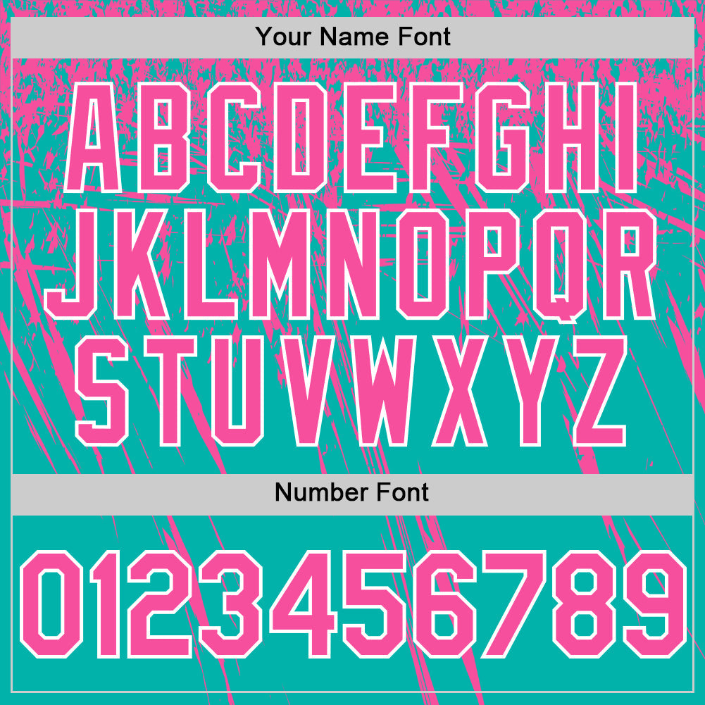Custom Aqua Pink-White Distressed Scratch Brush Stroke Authentic Baseball Jersey view 5