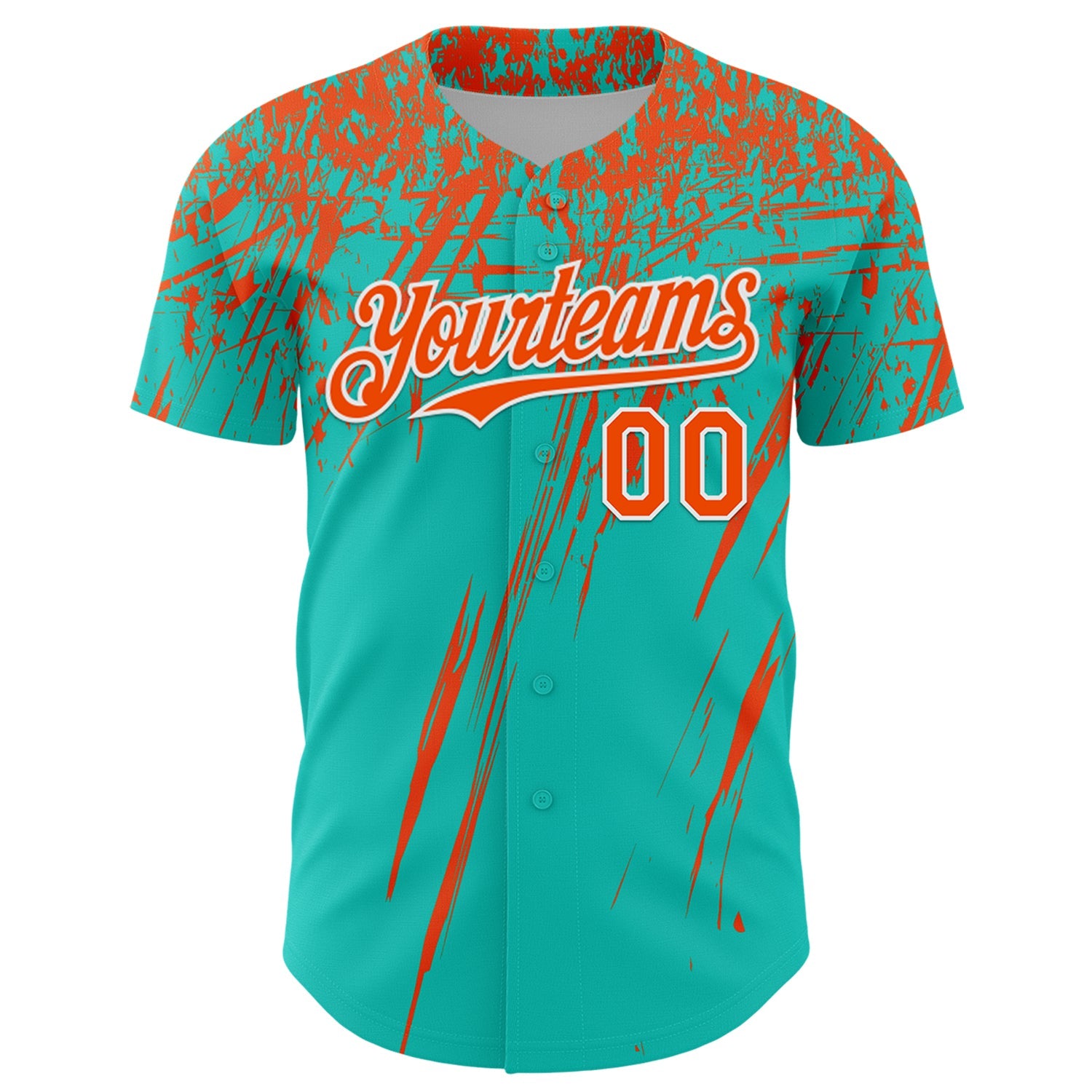 Custom Aqua Orange-White Distressed Scratch Brush Stroke Authentic Baseball Jersey view 2