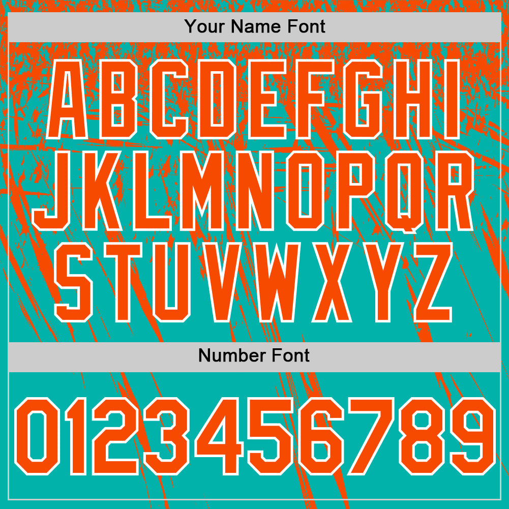 Custom Aqua Orange-White Distressed Scratch Brush Stroke Authentic Baseball Jersey view 5