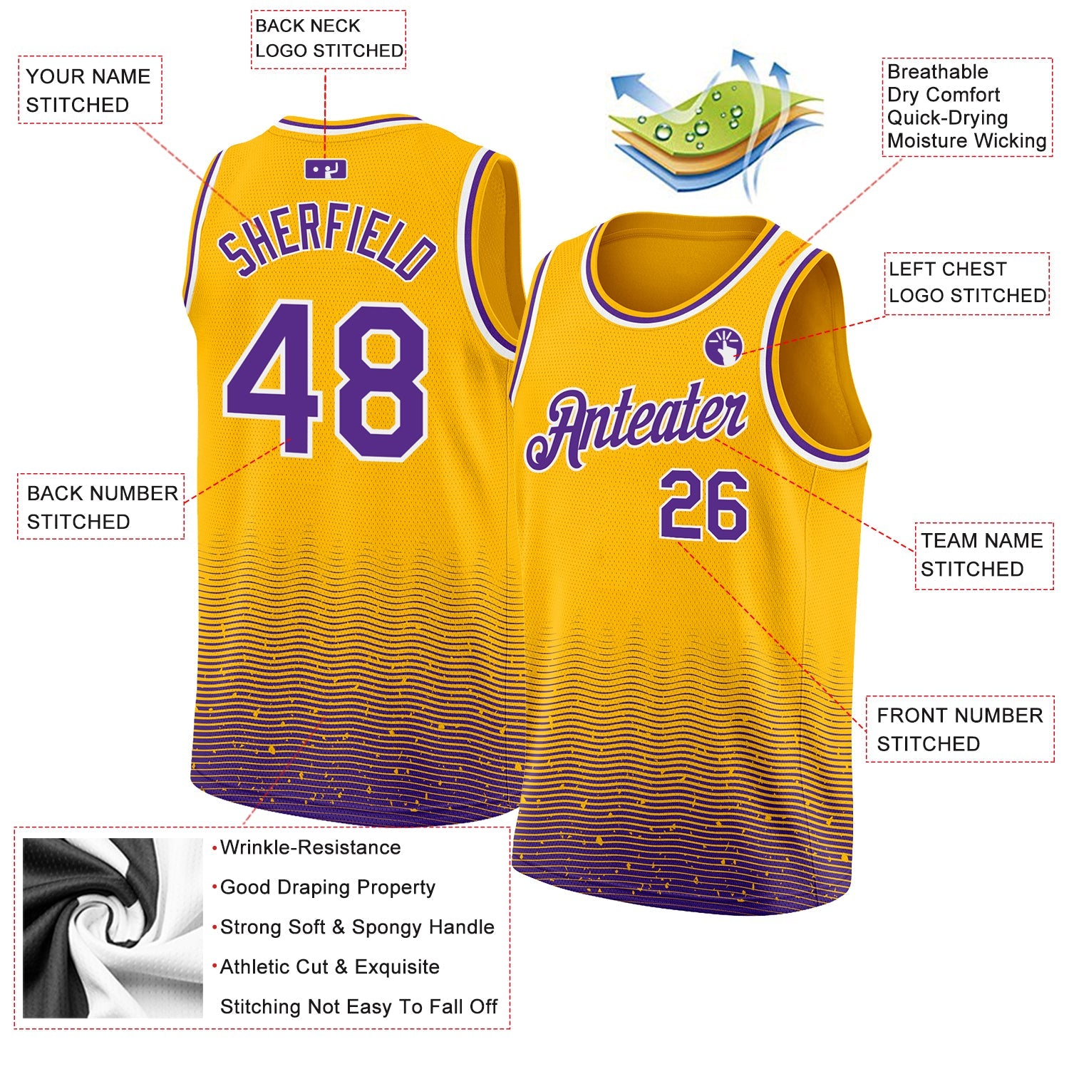 Custom Gold Purple-White Fade Fashion Authentic City Edition Basketball Jersey view 2